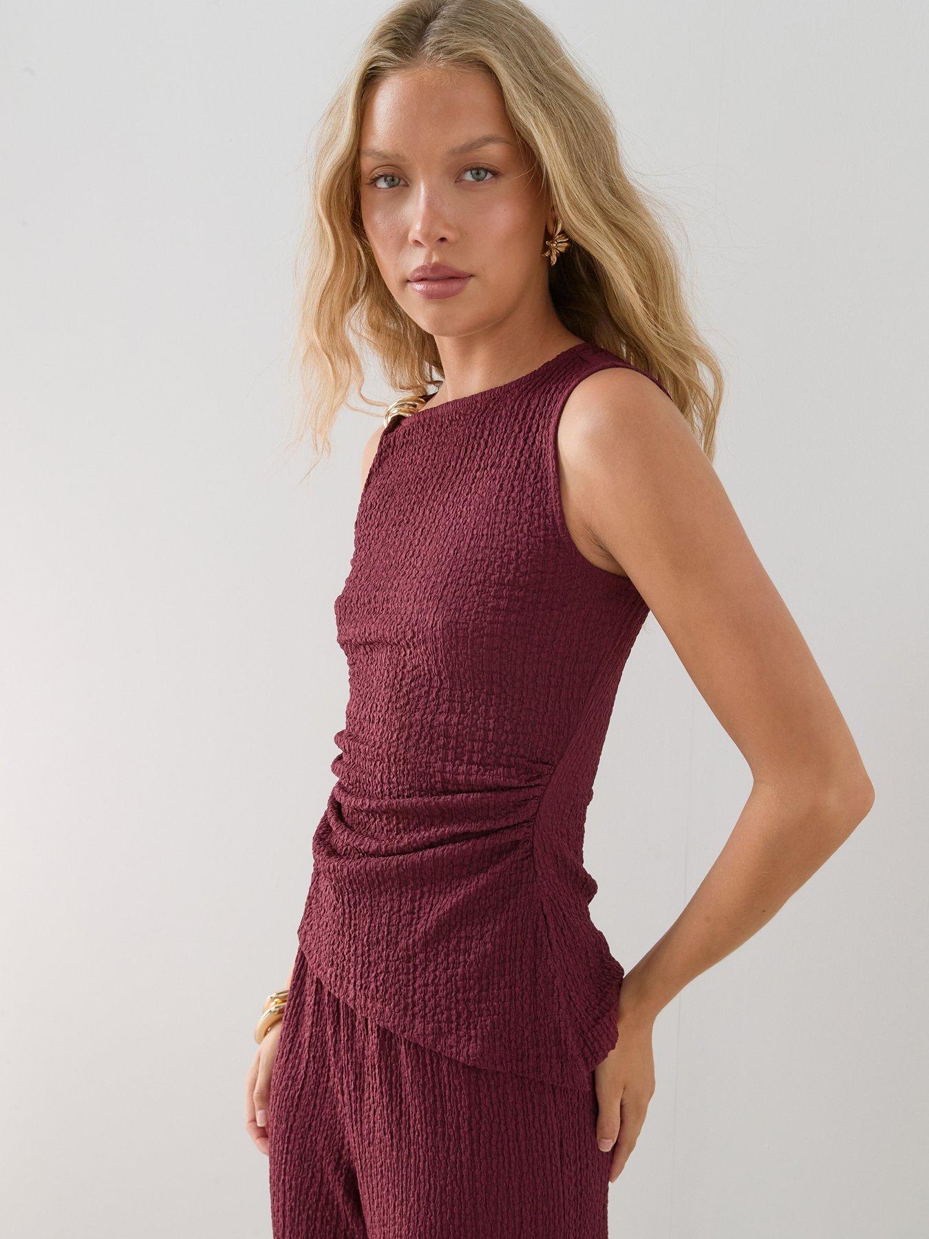 Image 1 of 7 of The Very Collection Shoulder Trim Textured Top - Maroon