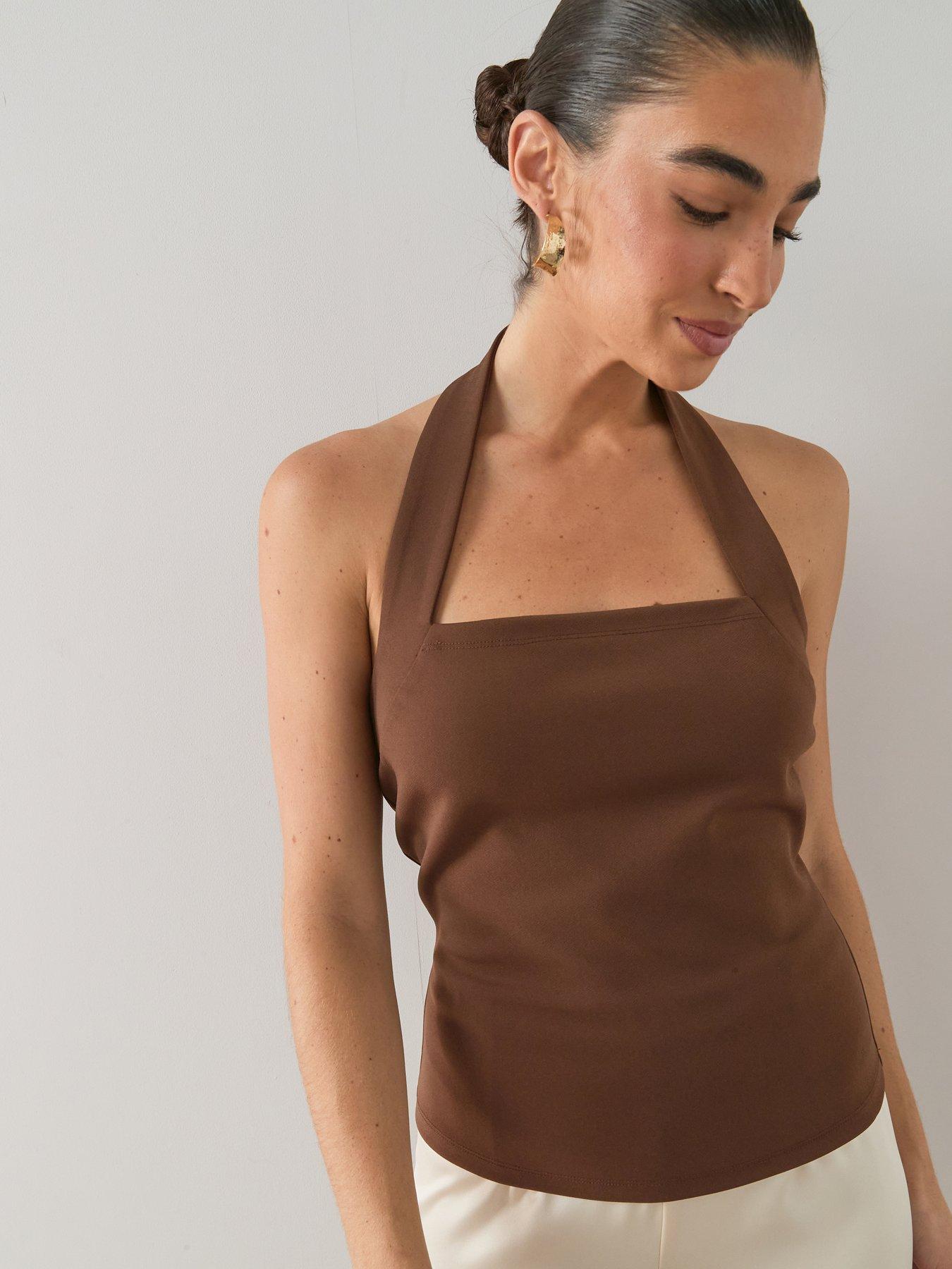 The Very Collection Square Neck Halter Top - Brown