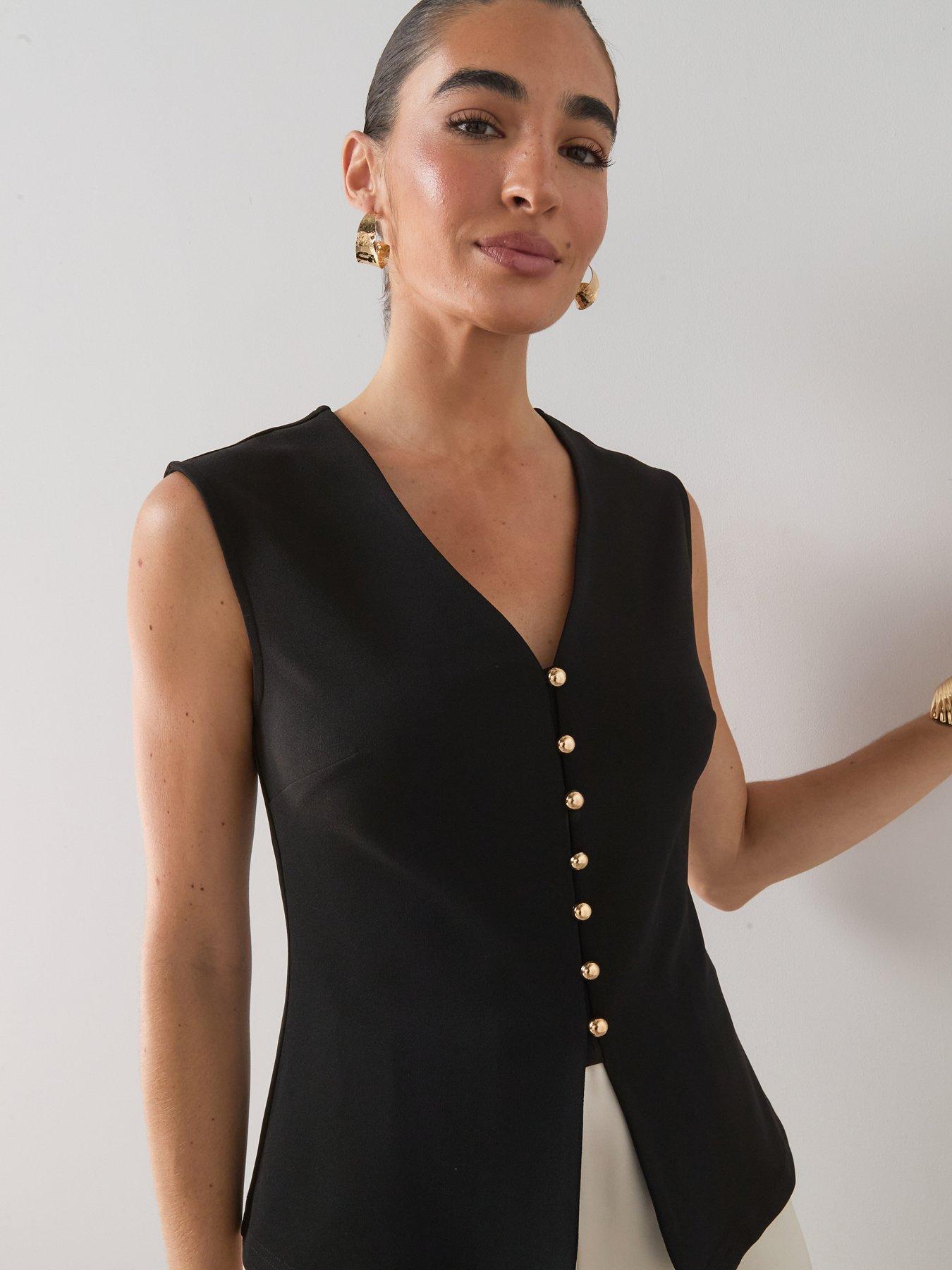 Image 4 of 7 of The Very Collection Button Through Sleeveless Top - Black