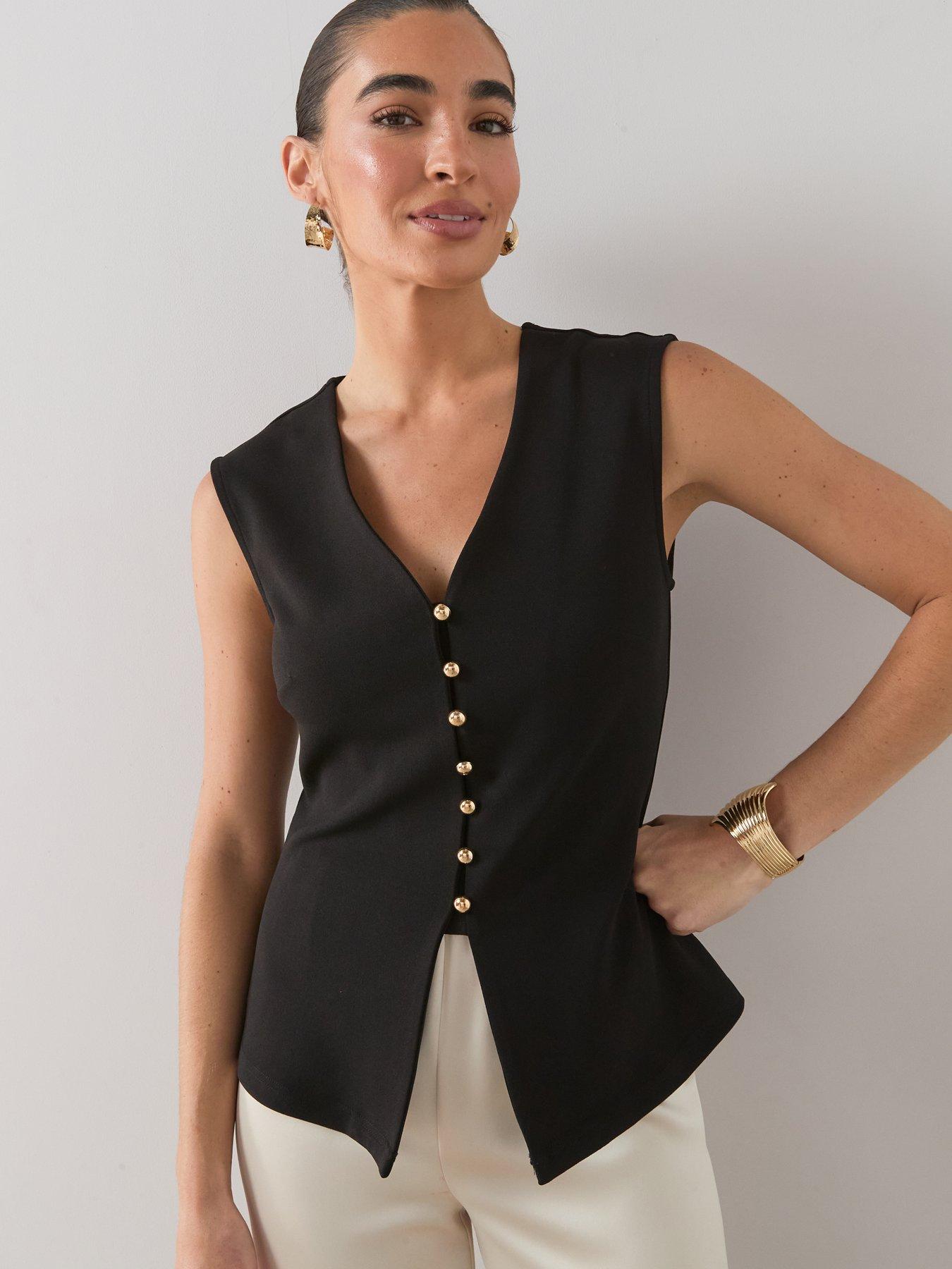 Image 5 of 7 of The Very Collection Button Through Sleeveless Top - Black