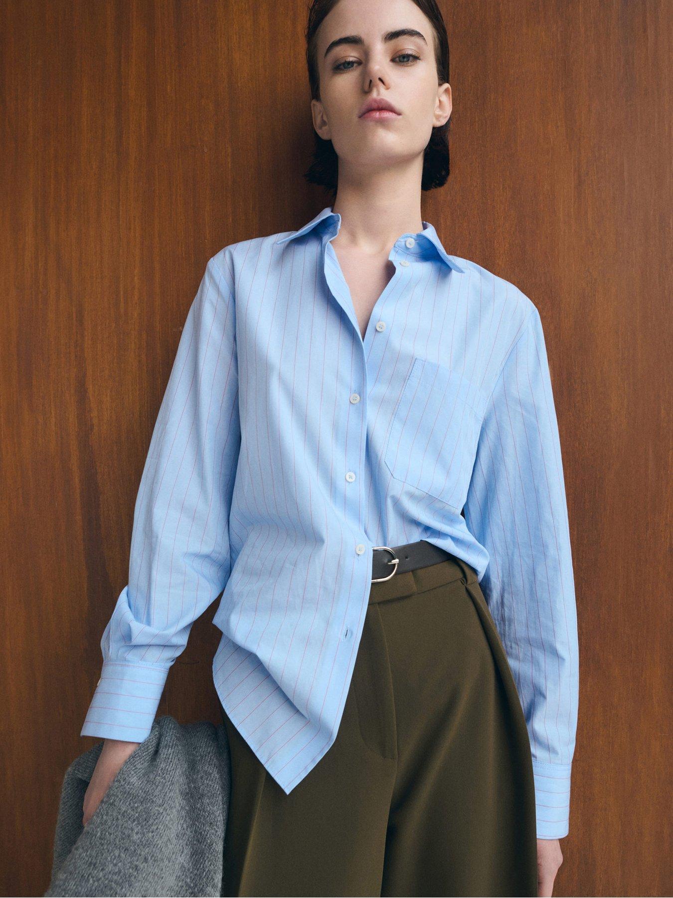 mango-cotton-and-lyocell-blend-straight-shirt-blue