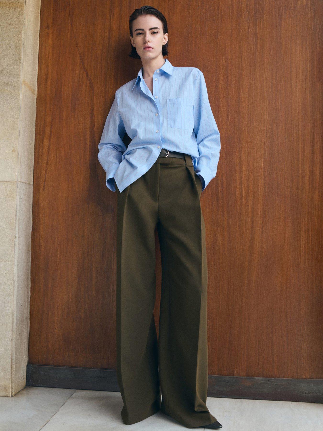 Image 3 of 6 of Mango Cotton And Lyocell Blend Straight Shirt - Blue