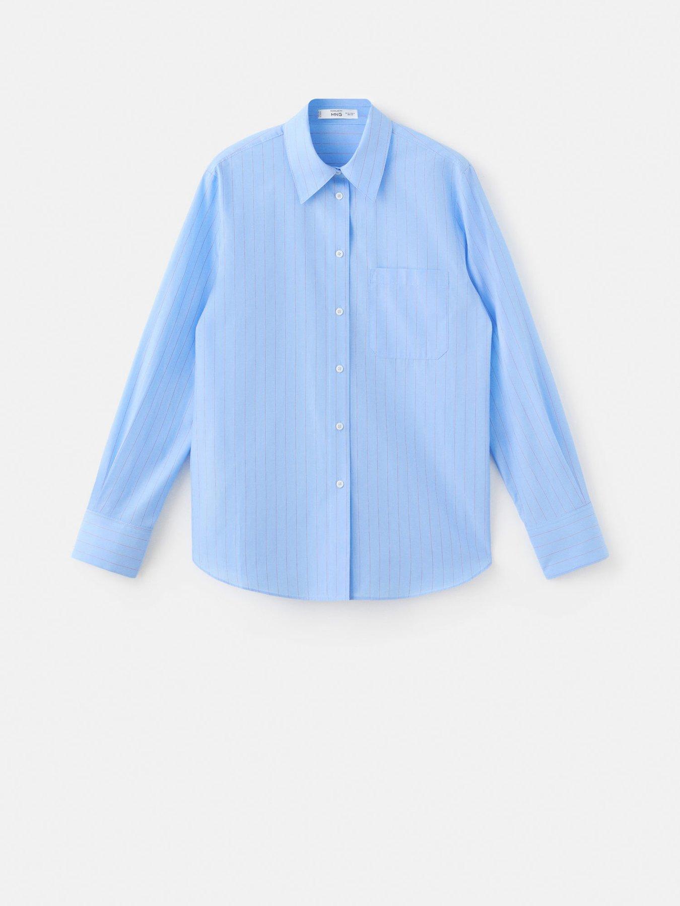 Image 6 of 6 of Mango Cotton And Lyocell Blend Straight Shirt - Blue