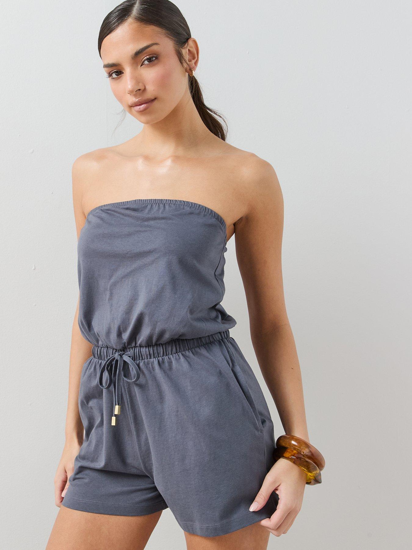 The Very Collection Tie Waist Cotton Playsuit - Blue