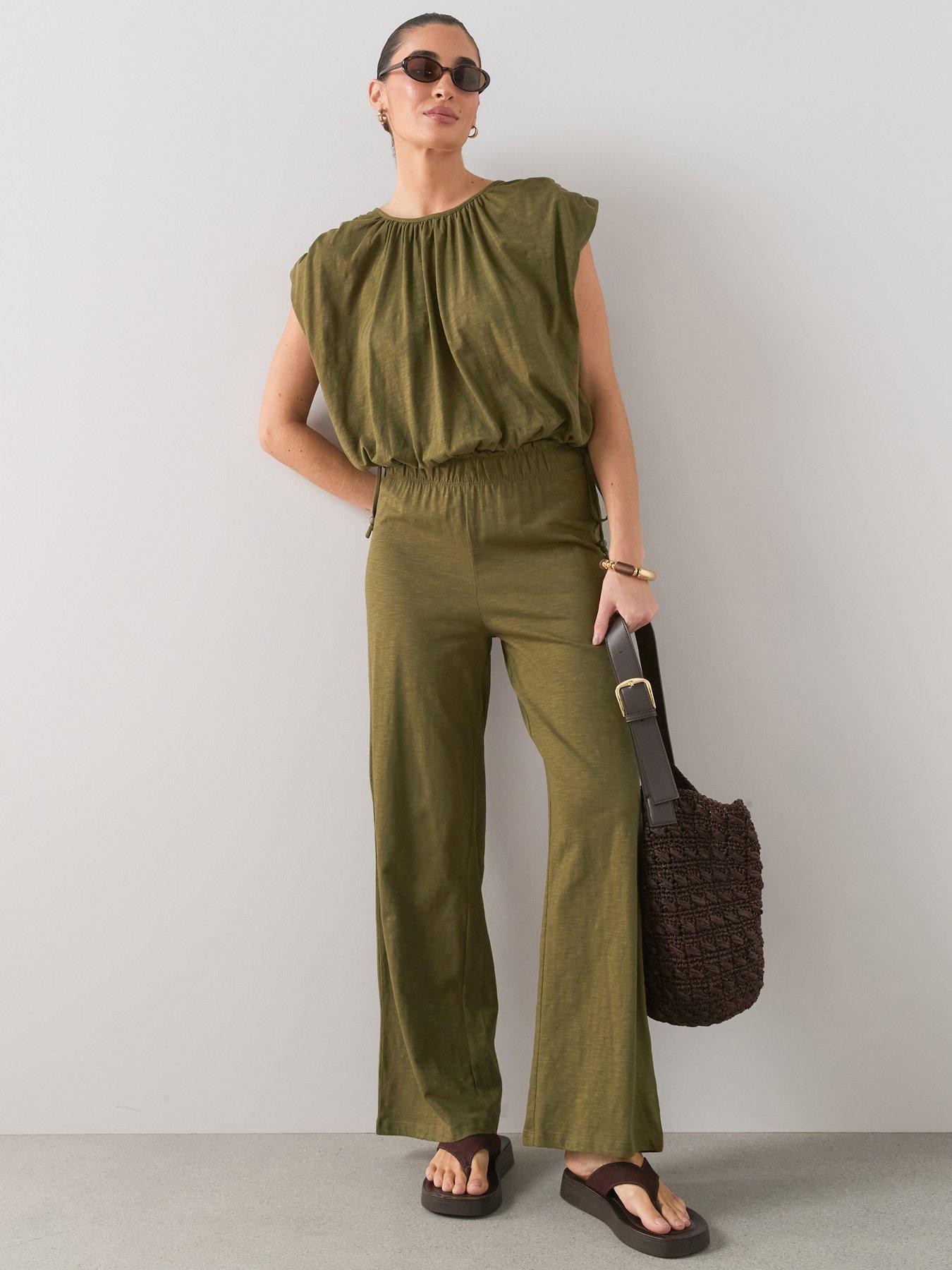 The Very Collection Casual Wide Leg Trouser Co-Ord - Khaki