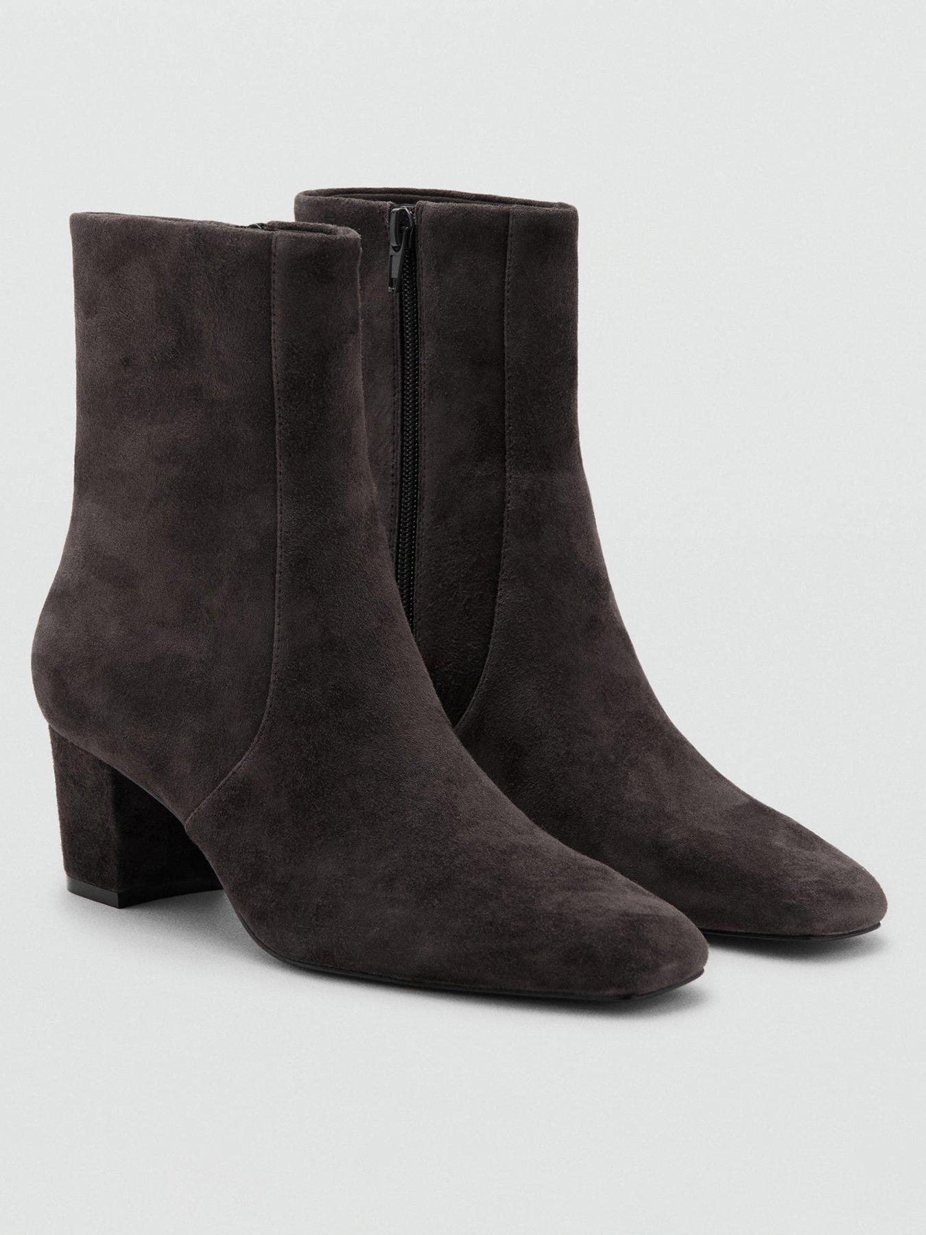 Mango Suede Ankle Boots With Block Heel - Grey