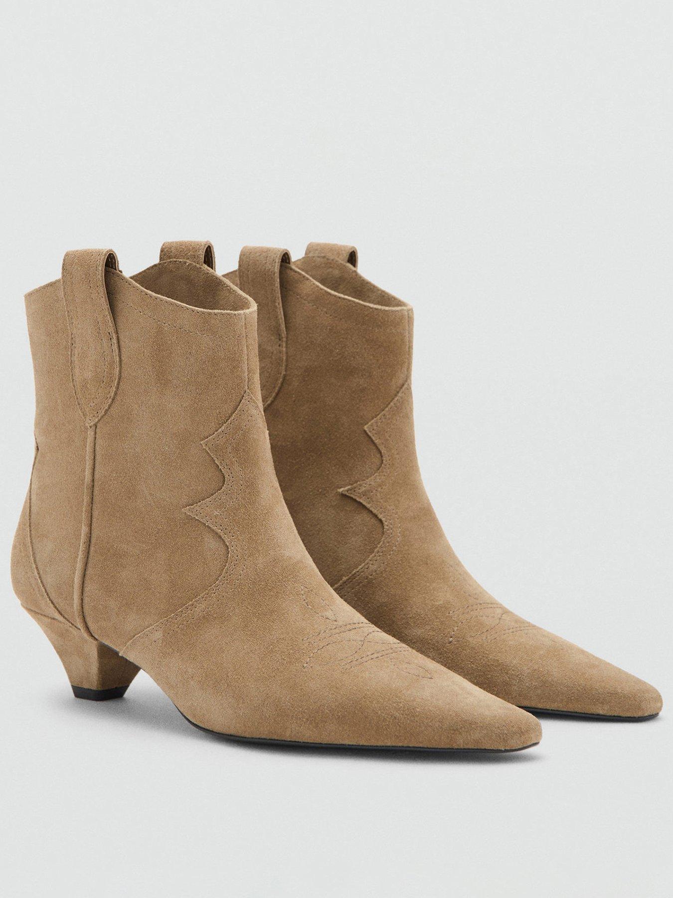Mango Suede Ankle Boot With Kitten Heel - Brown
