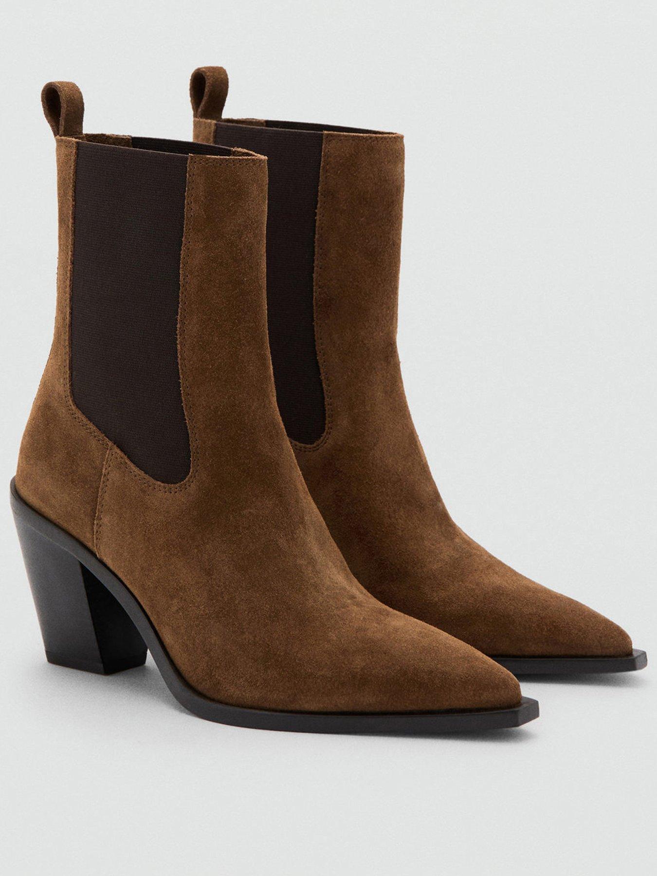 Image 1 of 7 of Mango Suede Ankle Boot With Pointed Panels - Brown