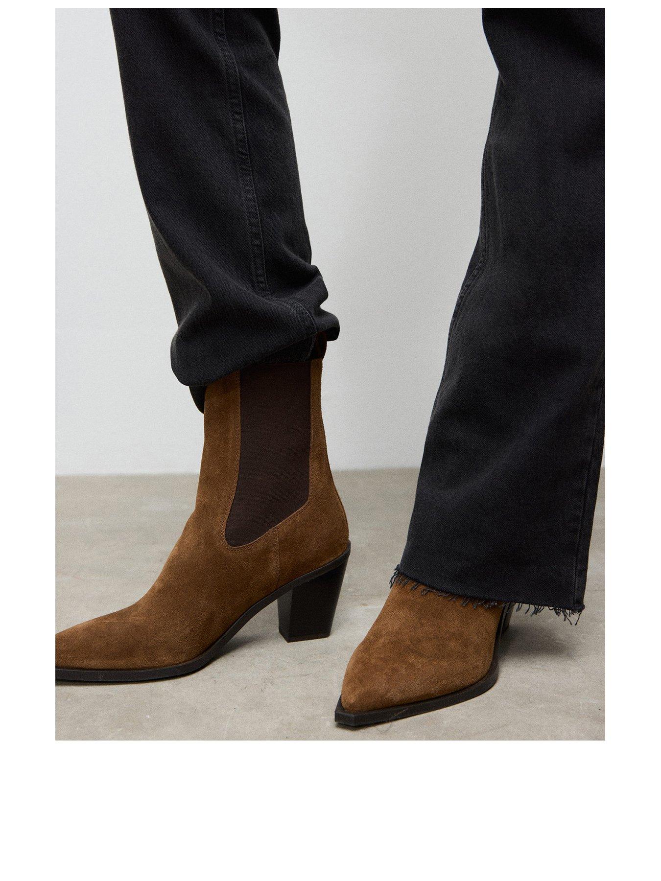 Image 3 of 7 of Mango Suede Ankle Boot With Pointed Panels - Brown