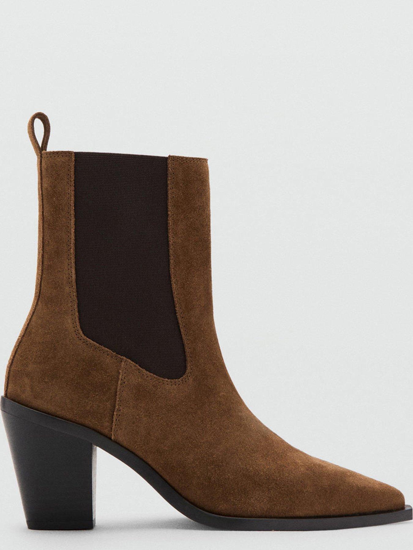 Image 4 of 7 of Mango Suede Ankle Boot With Pointed Panels - Brown