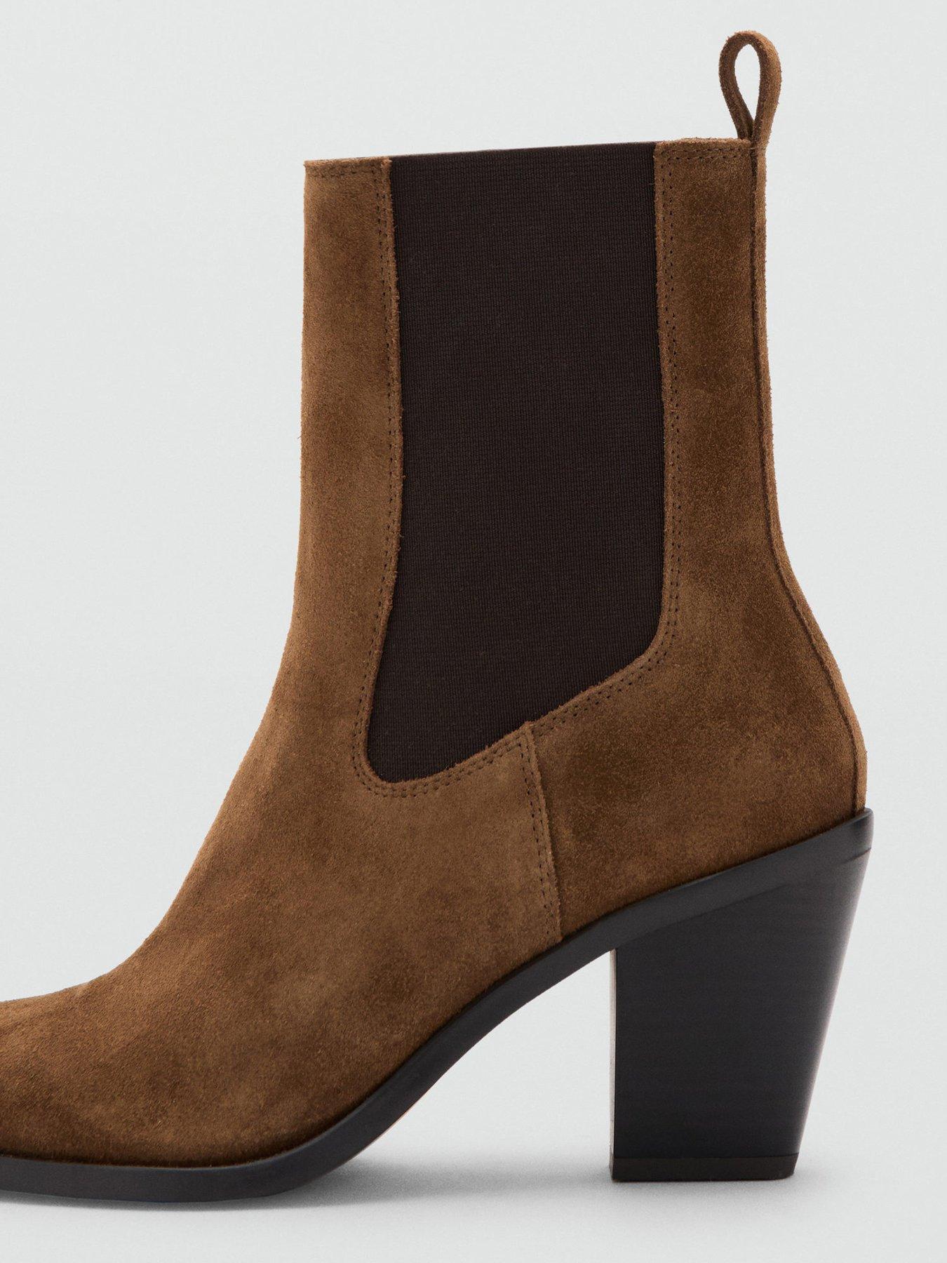 Image 7 of 7 of Mango Suede Ankle Boot With Pointed Panels - Brown