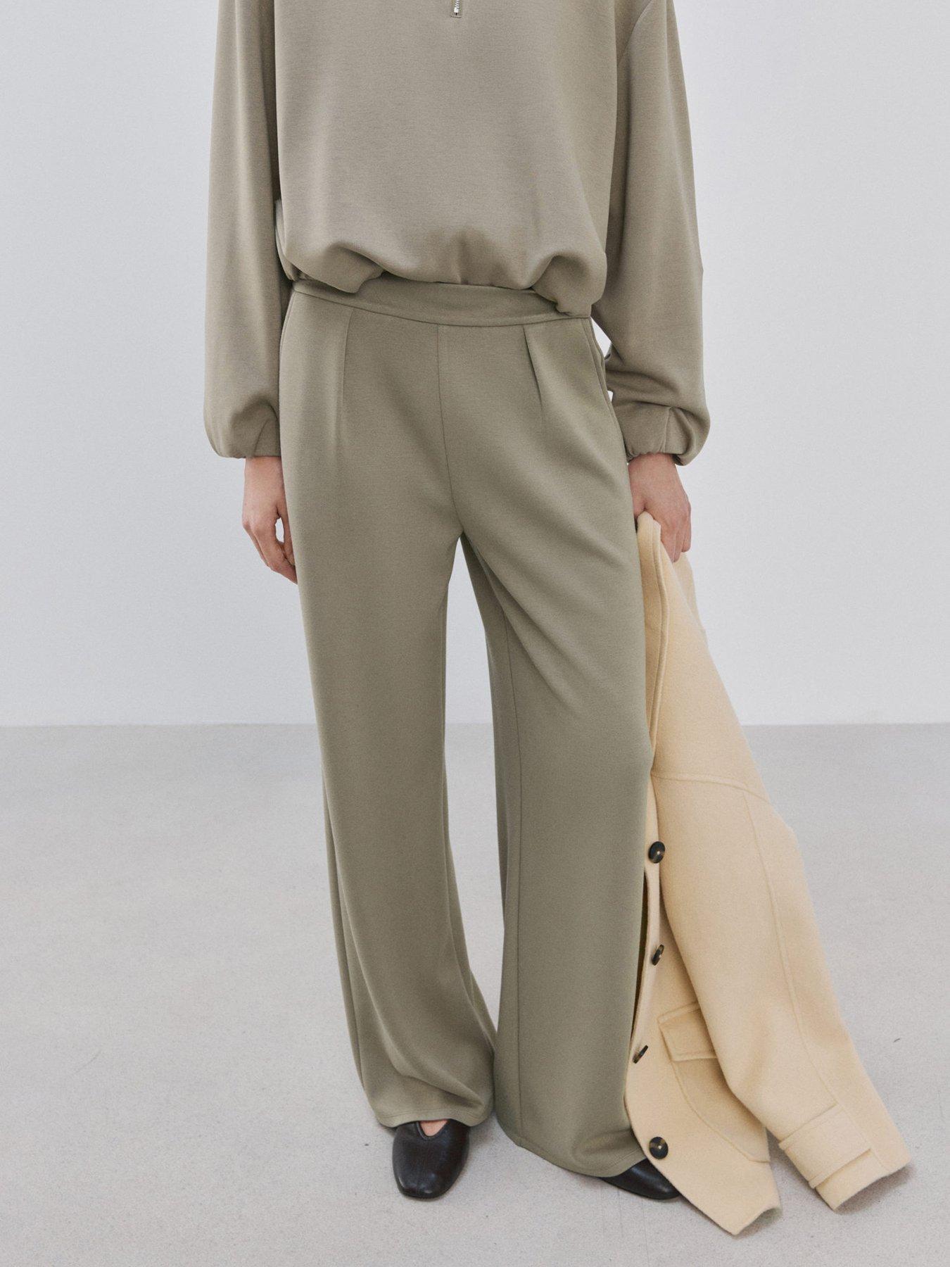 mango-straight-fit-trousers-with-elastic-waist-khakifront