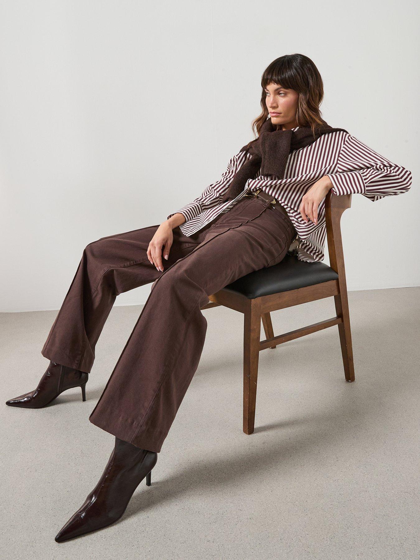 mango-high-waist-wide-leg-jeans-with-stitching-brownoutfit