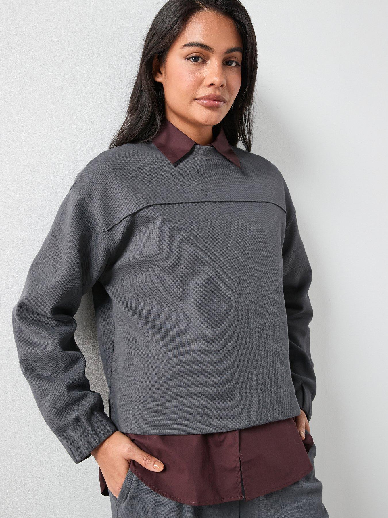 Image 1 of 6 of Mango Ruched Sleeve Sweatshirt - Blue