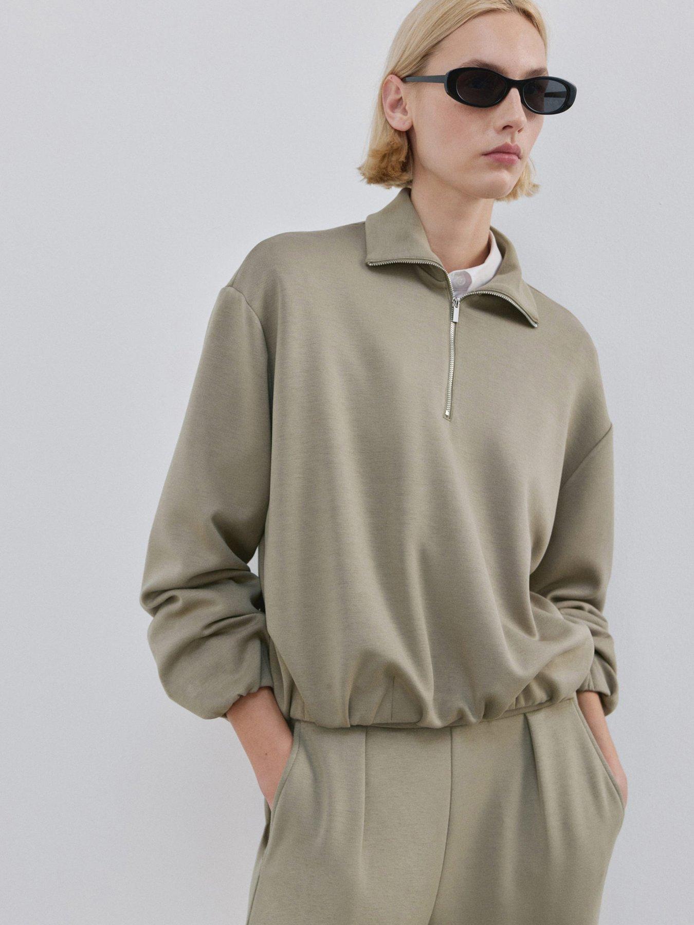 Image 1 of 6 of Mango Balloon Sweatshirt With High Collar - Khaki