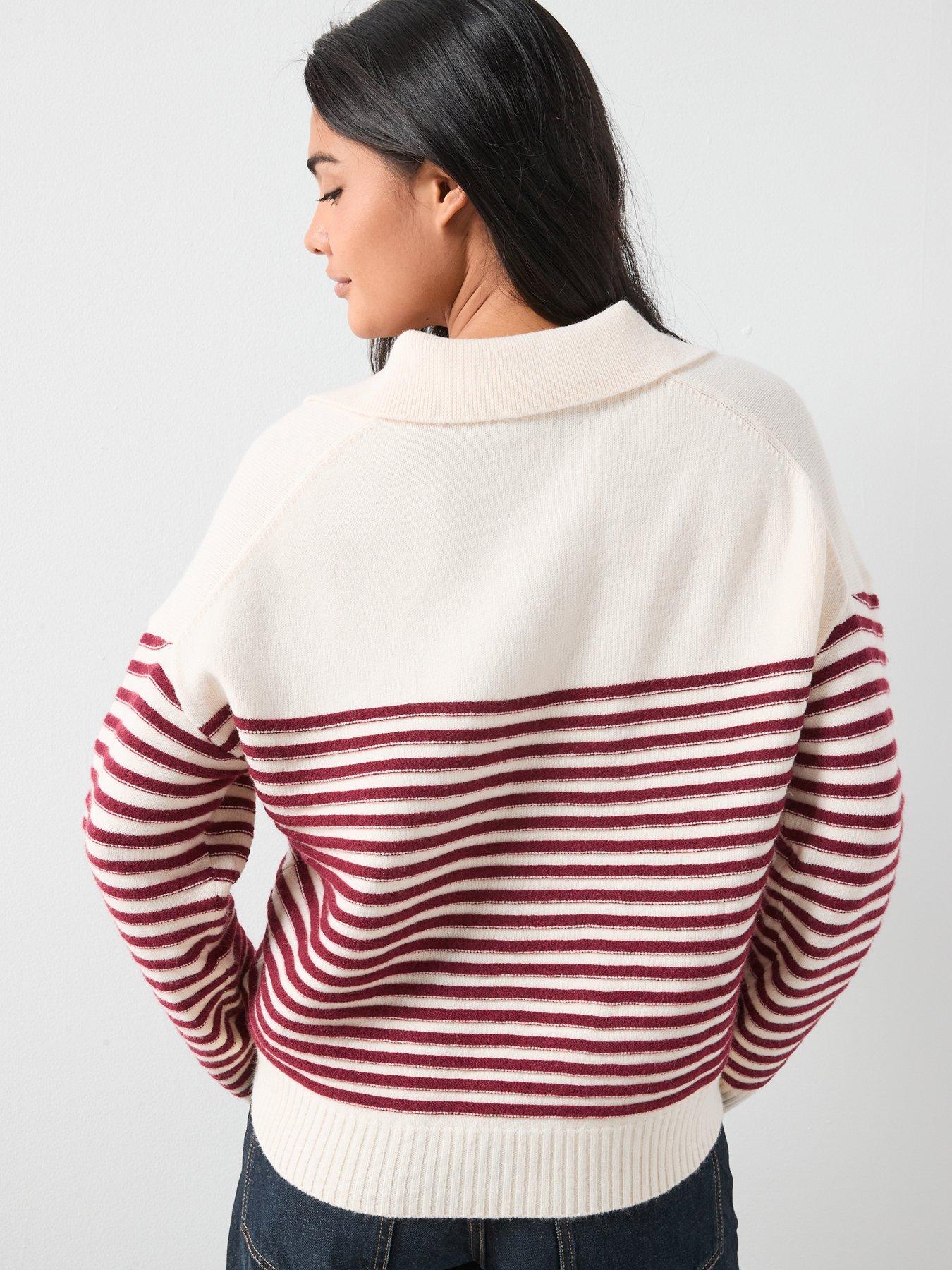 Image 2 of 4 of Mango Striped Polo-Neck Sweater - Beige