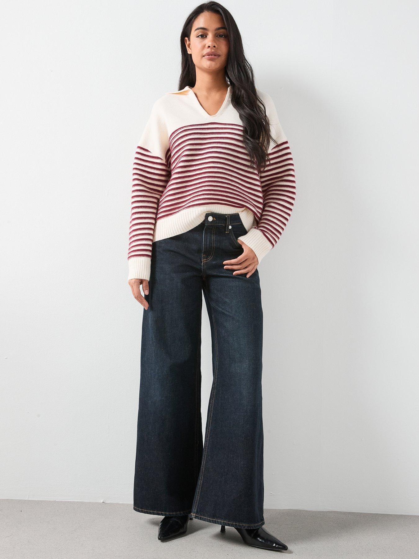 Image 3 of 4 of Mango Striped Polo-Neck Sweater - Beige