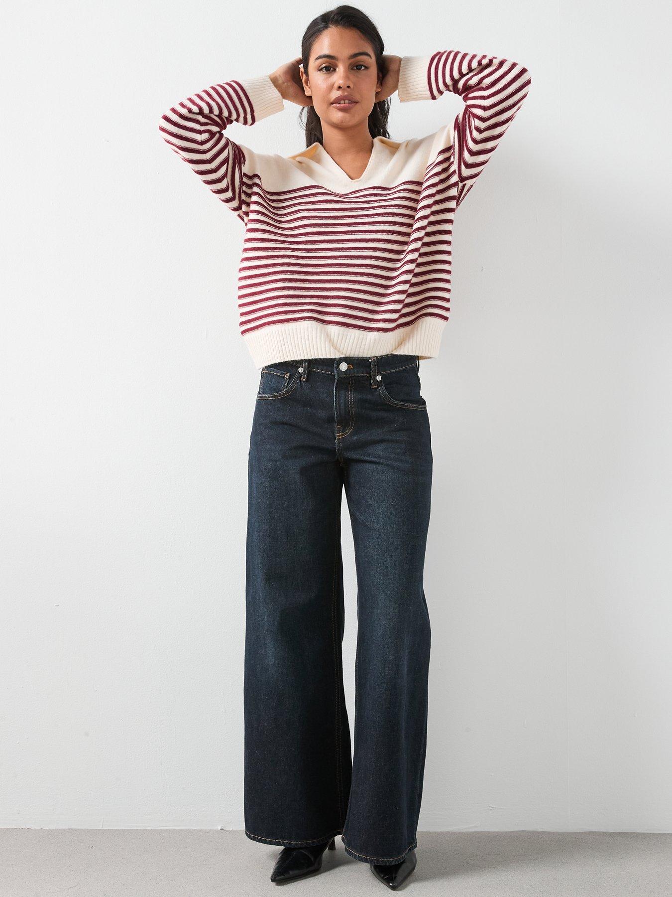 Image 4 of 4 of Mango Striped Polo-Neck Sweater - Beige