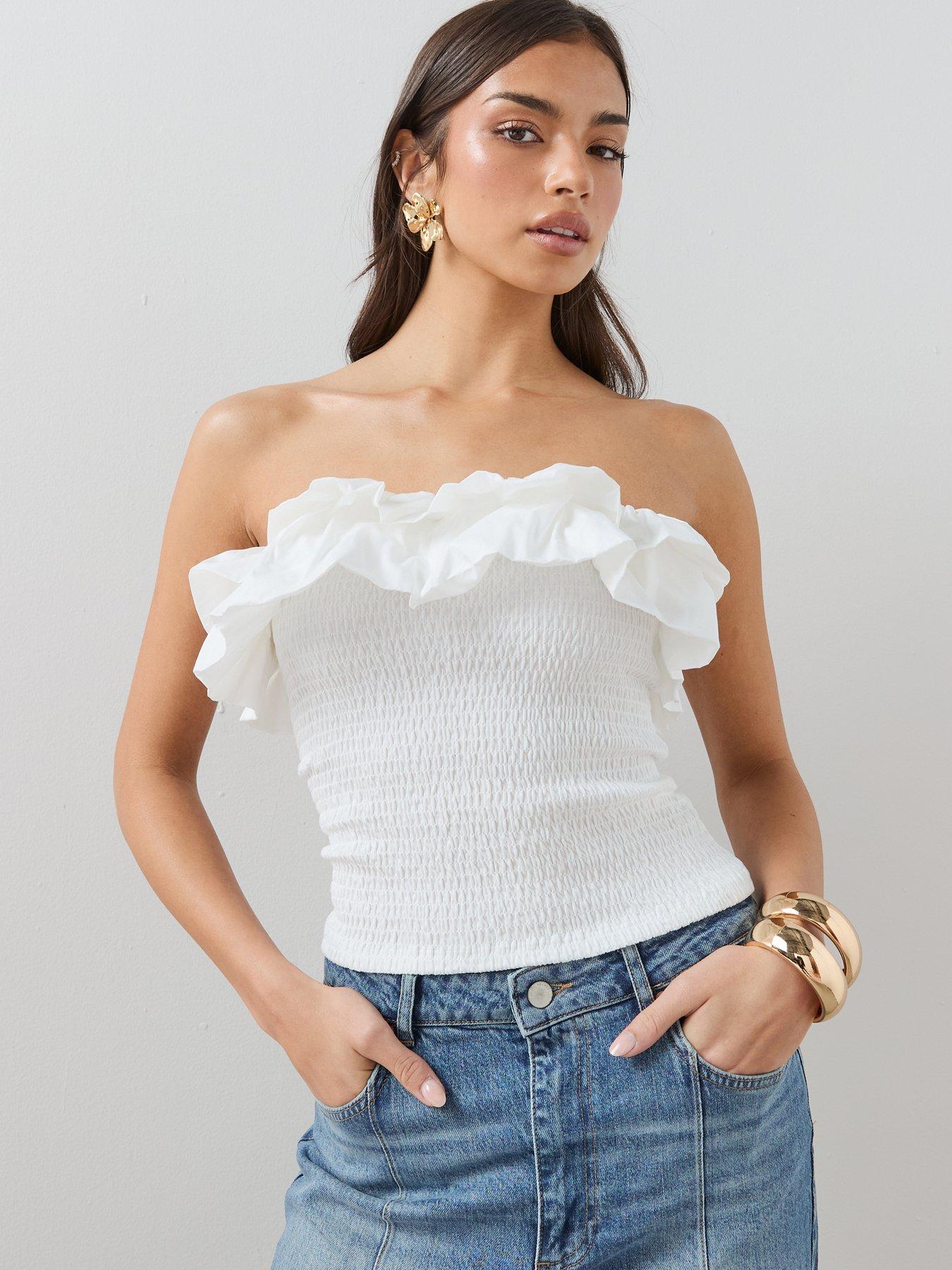 The Very Collection Bandeau Shirred Frill Top