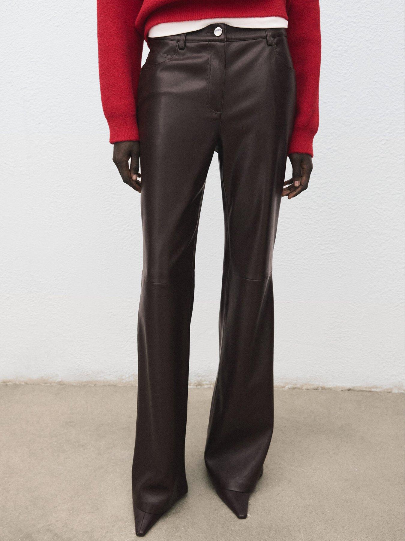 Mango Faux-leather Flared Trousers - Brown