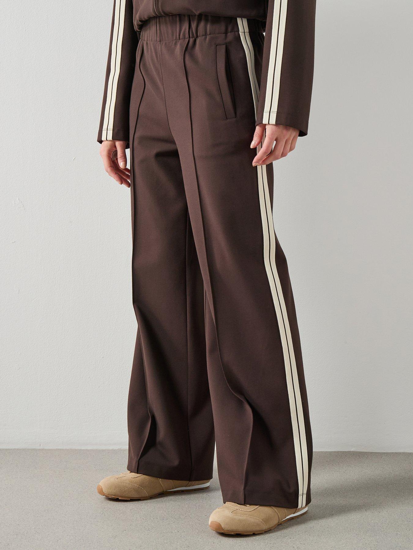 Image 1 of 6 of Mango Contrast Stripe Straight Trousers - Brown