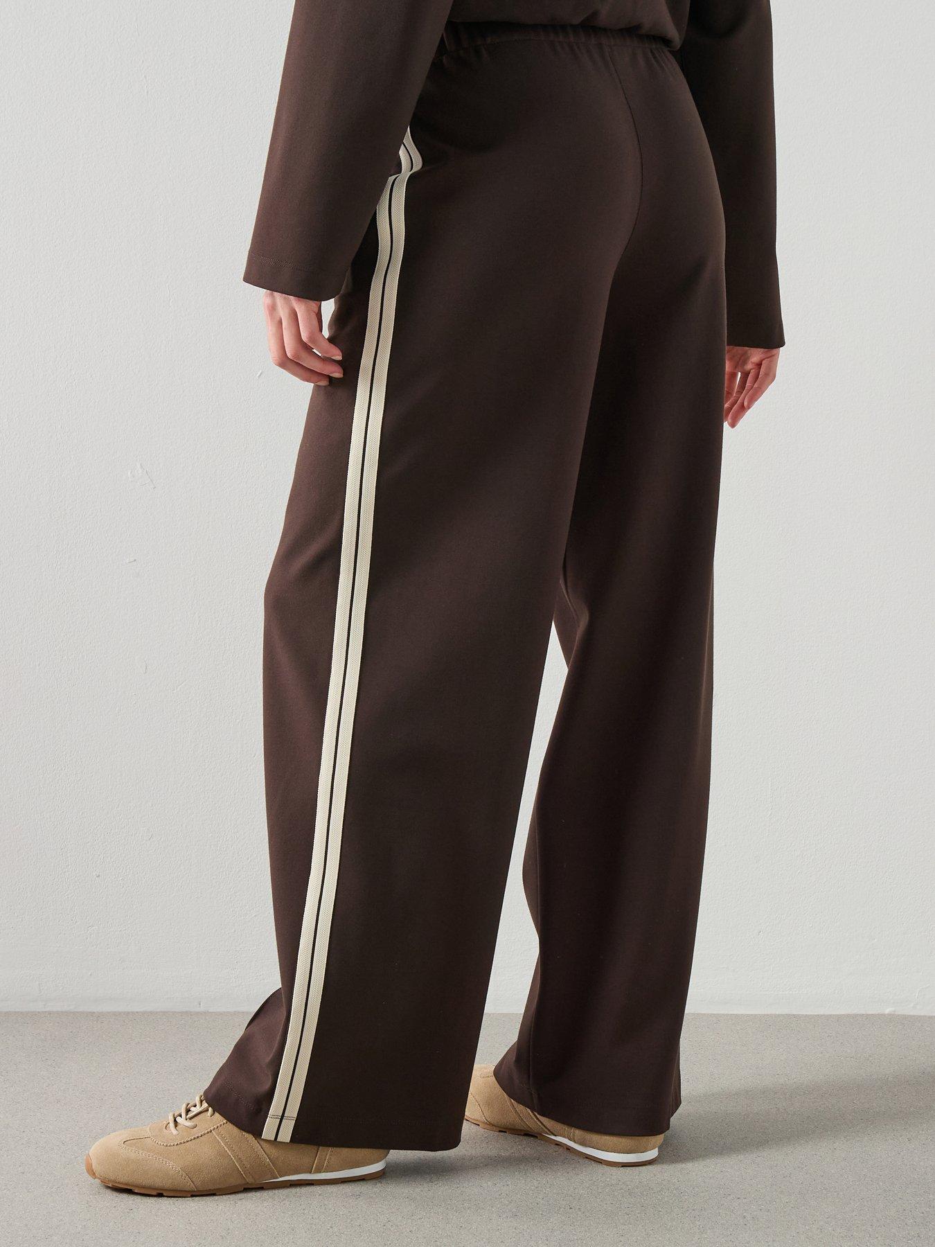 Image 2 of 6 of Mango Contrast Stripe Straight Trousers - Brown