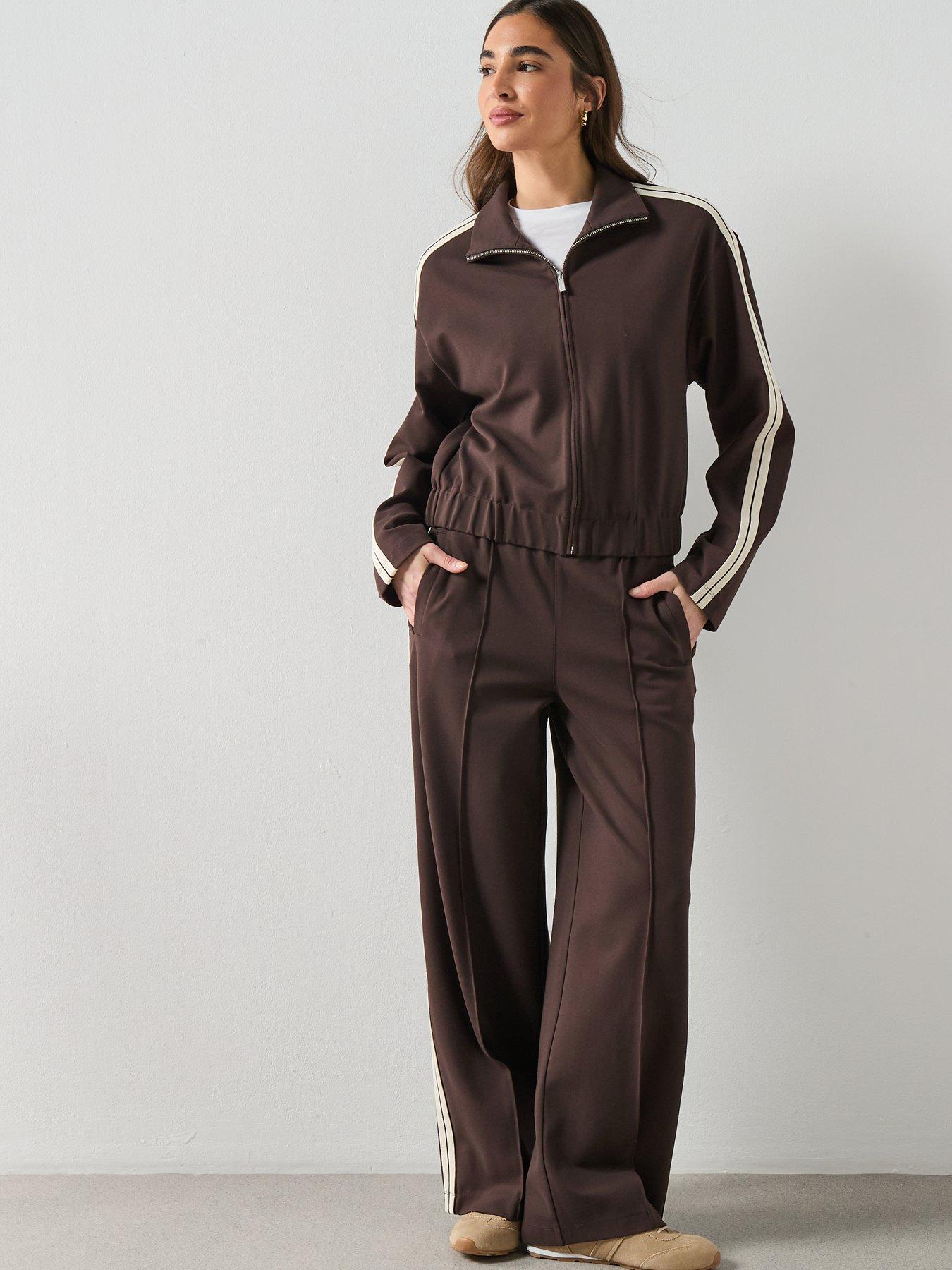 Image 3 of 6 of Mango Contrast Stripe Straight Trousers - Brown