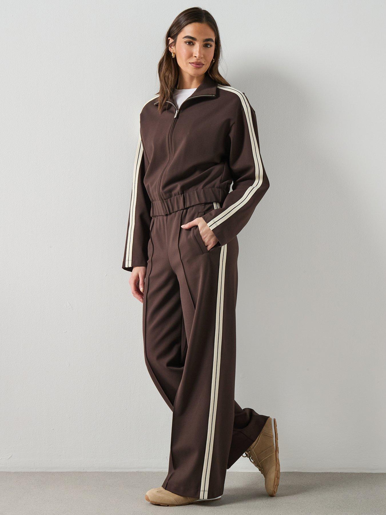 Image 6 of 6 of Mango Contrast Stripe Straight Trousers - Brown