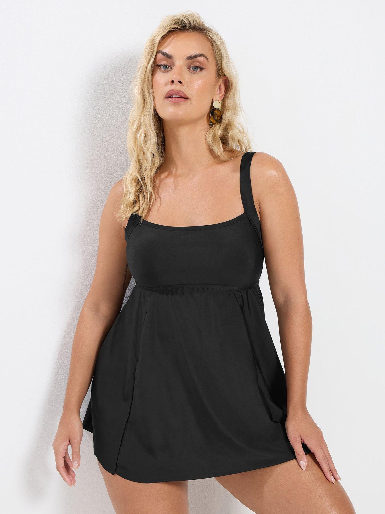 Yours Curve Square Neck Core Swim Dress - Black