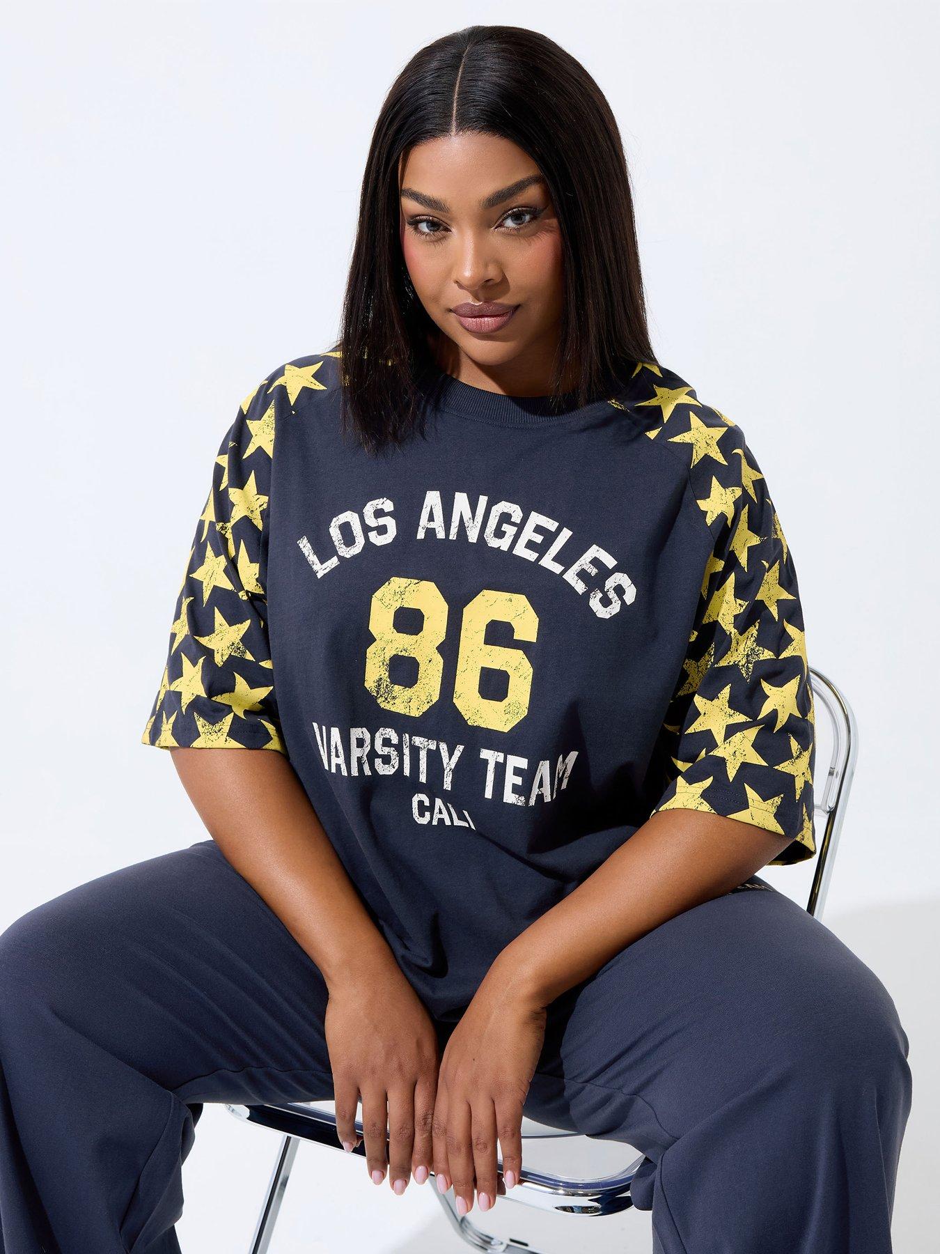 Image 1 of 5 of Yours Curve '86 Sport Star Raglan T-Shirt&nbsp;- Blue