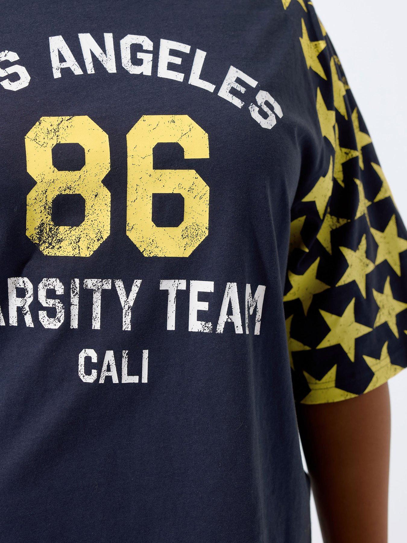 Image 4 of 5 of Yours Curve '86 Sport Star Raglan T-Shirt&nbsp;- Blue