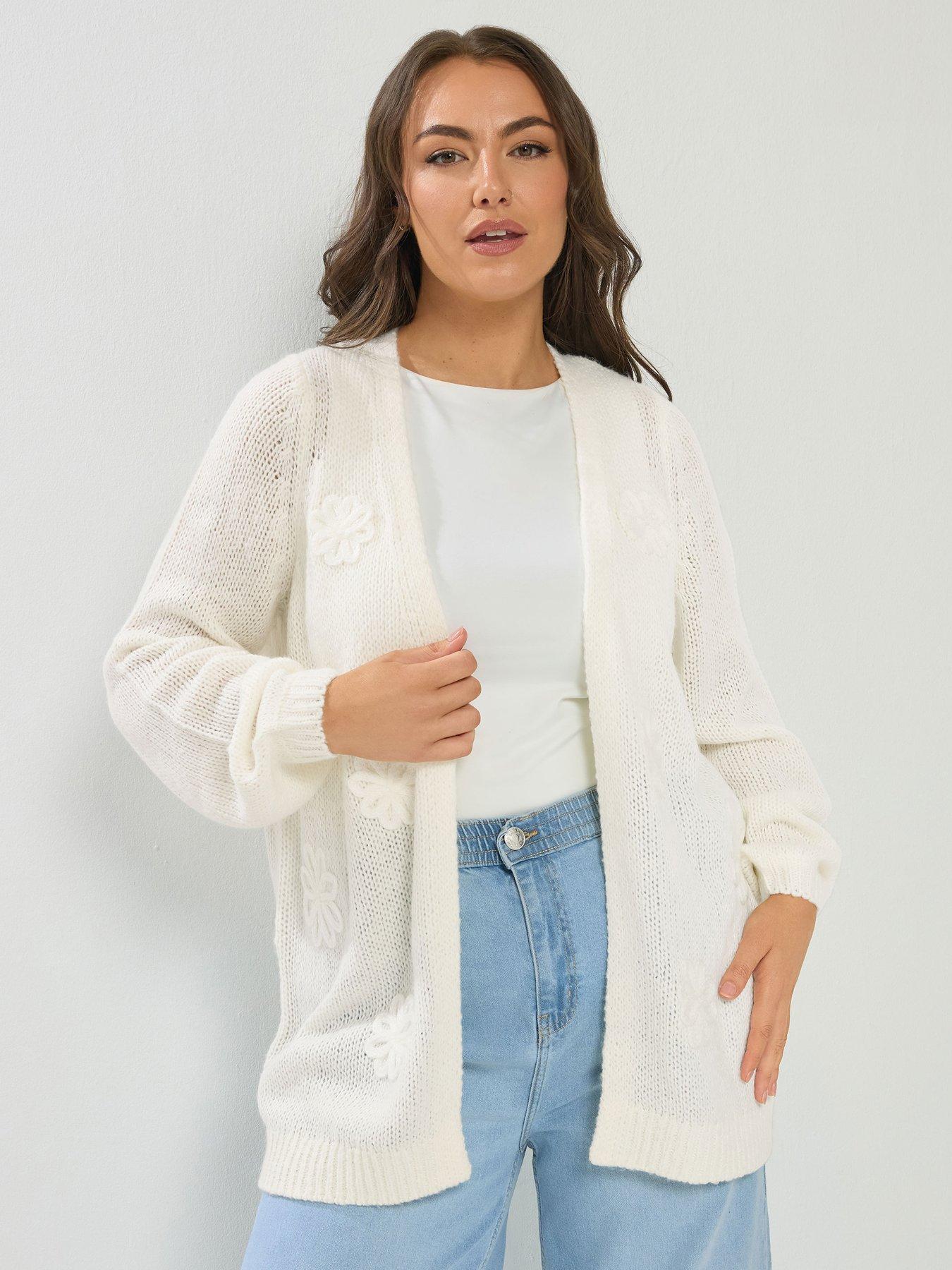 yours-curve-lofty-yarn-applique-flower-cardigan