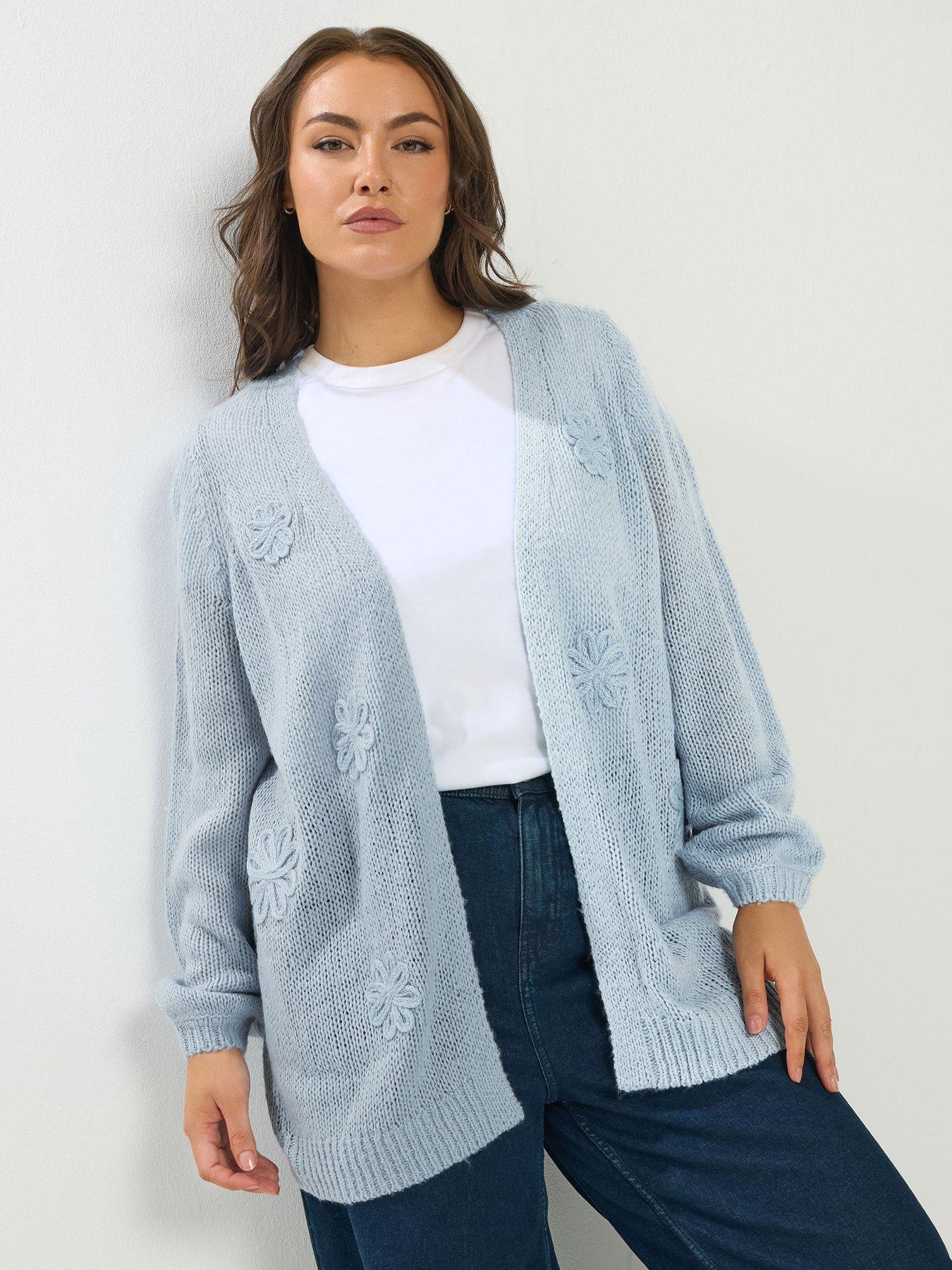 yours-curve-lofty-yarn-applique-flower-cardigan
