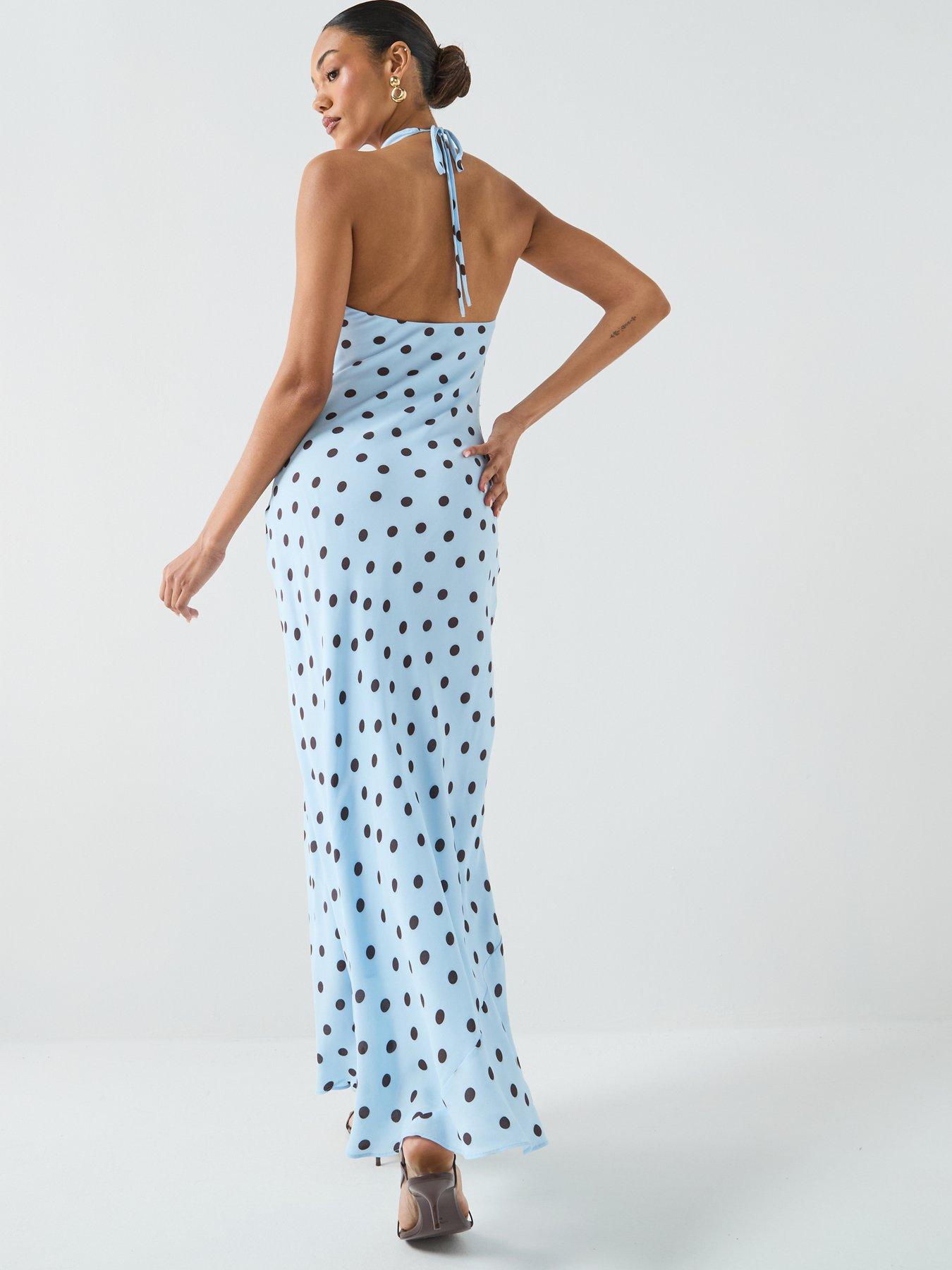 Image 2 of 6 of Forever New Polka Dot Cowl Neck Midi Dress - Blue