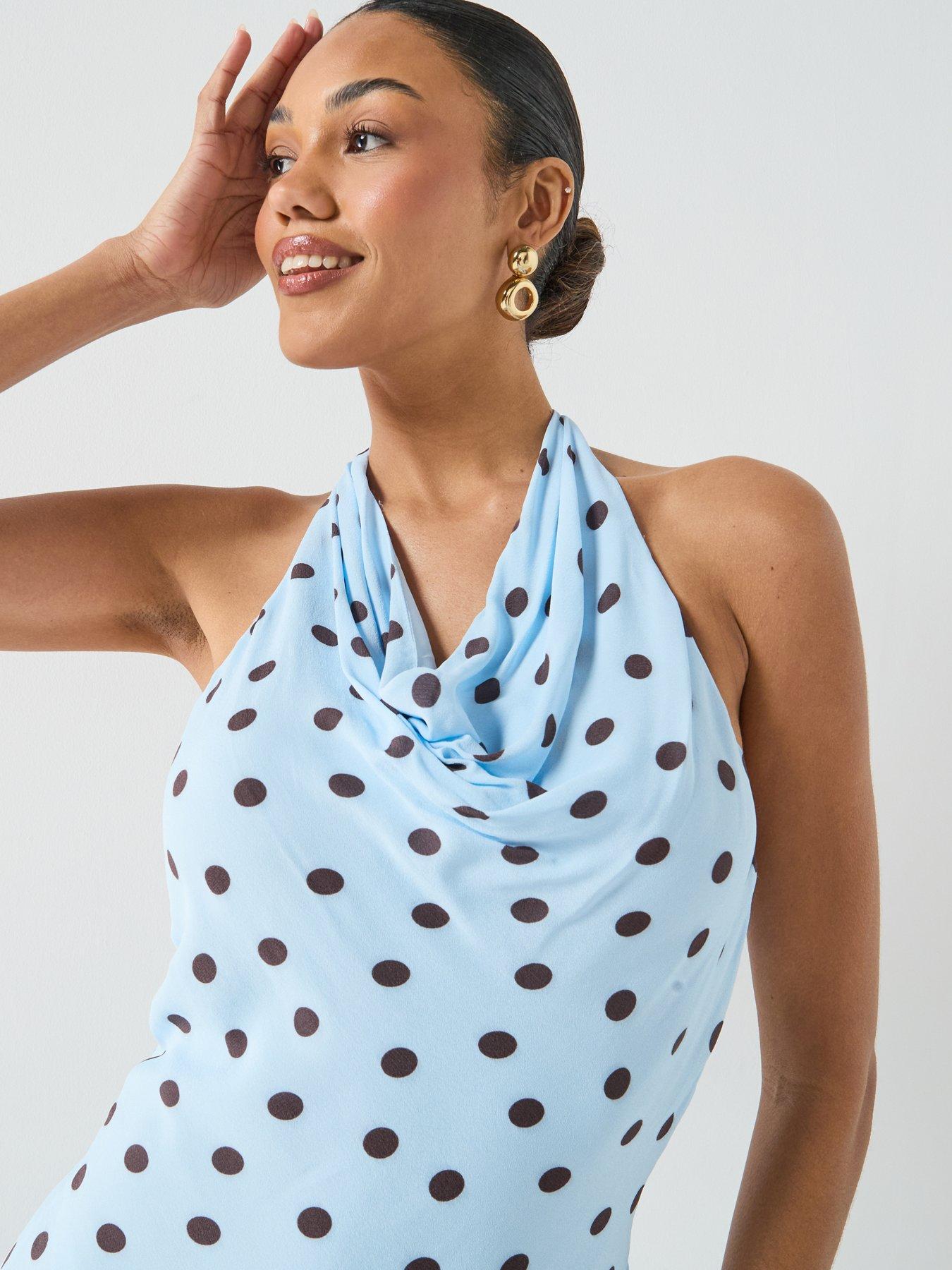 Image 4 of 6 of Forever New Polka Dot Cowl Neck Midi Dress - Blue