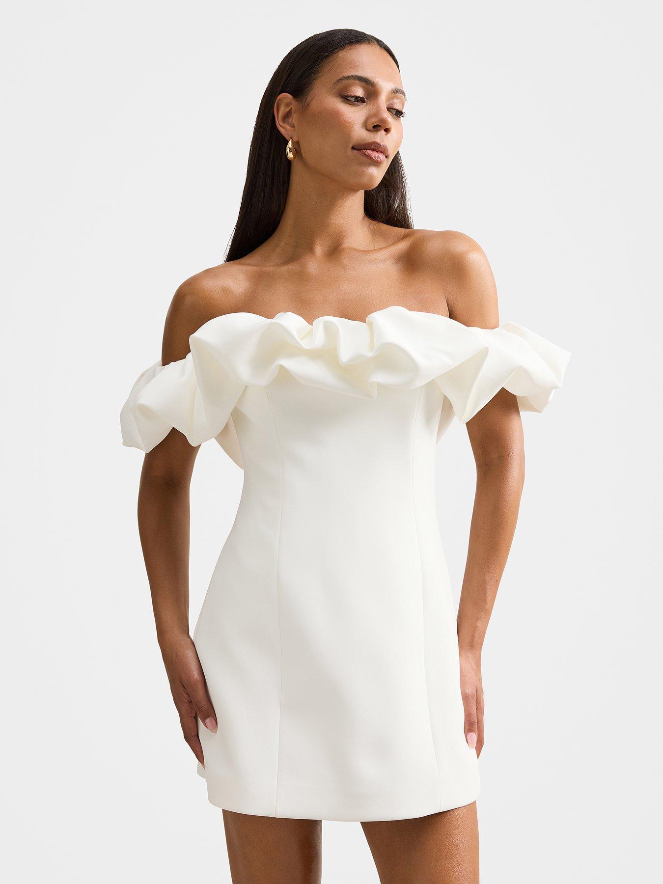 Image 1 of 5 of Forever New Tammie Off Shoulder Dress - White