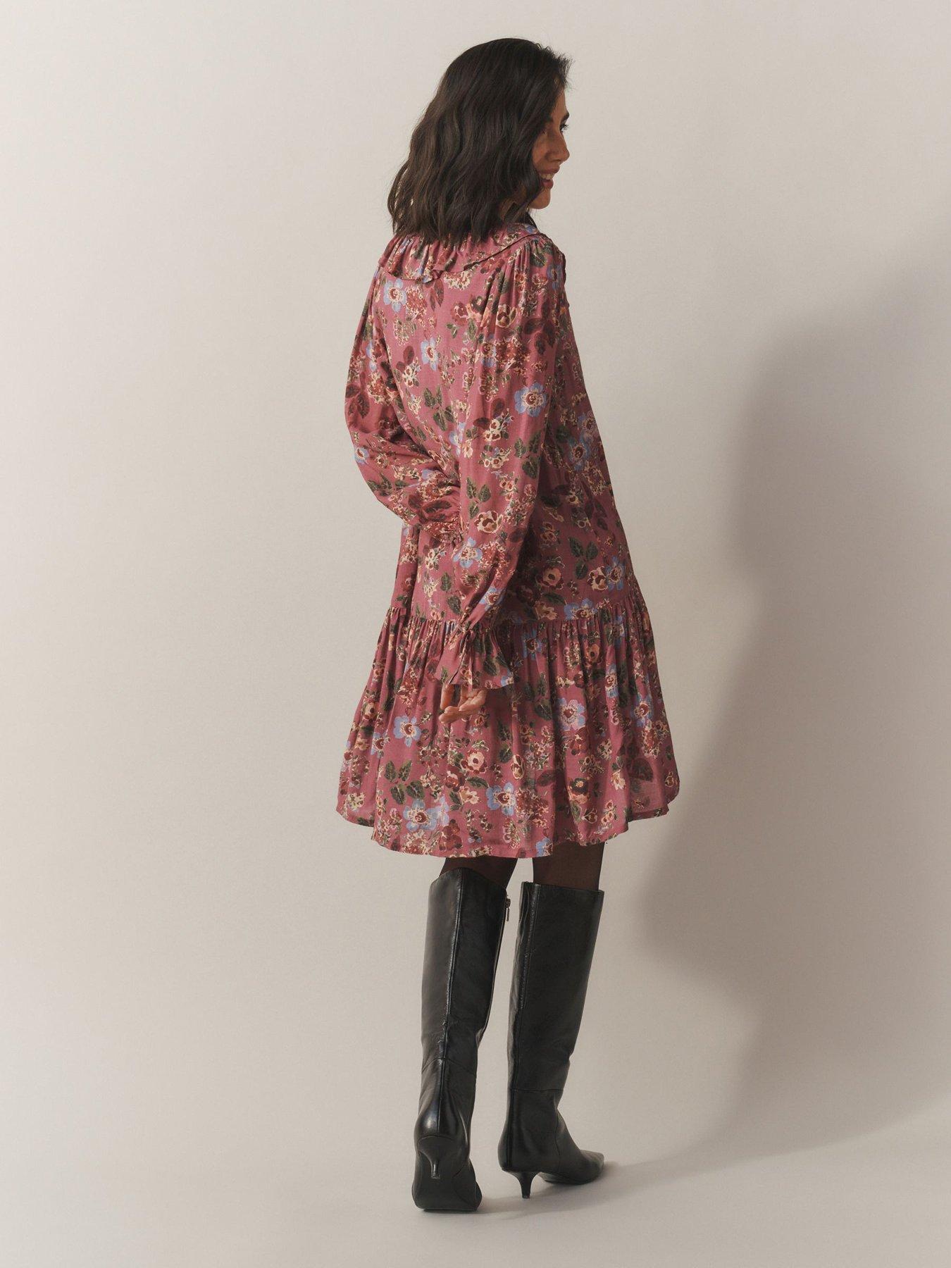 Image 2 of 4 of Laura Ashley Pleat Front Ruffle Sleeve Mini Dress - Pink