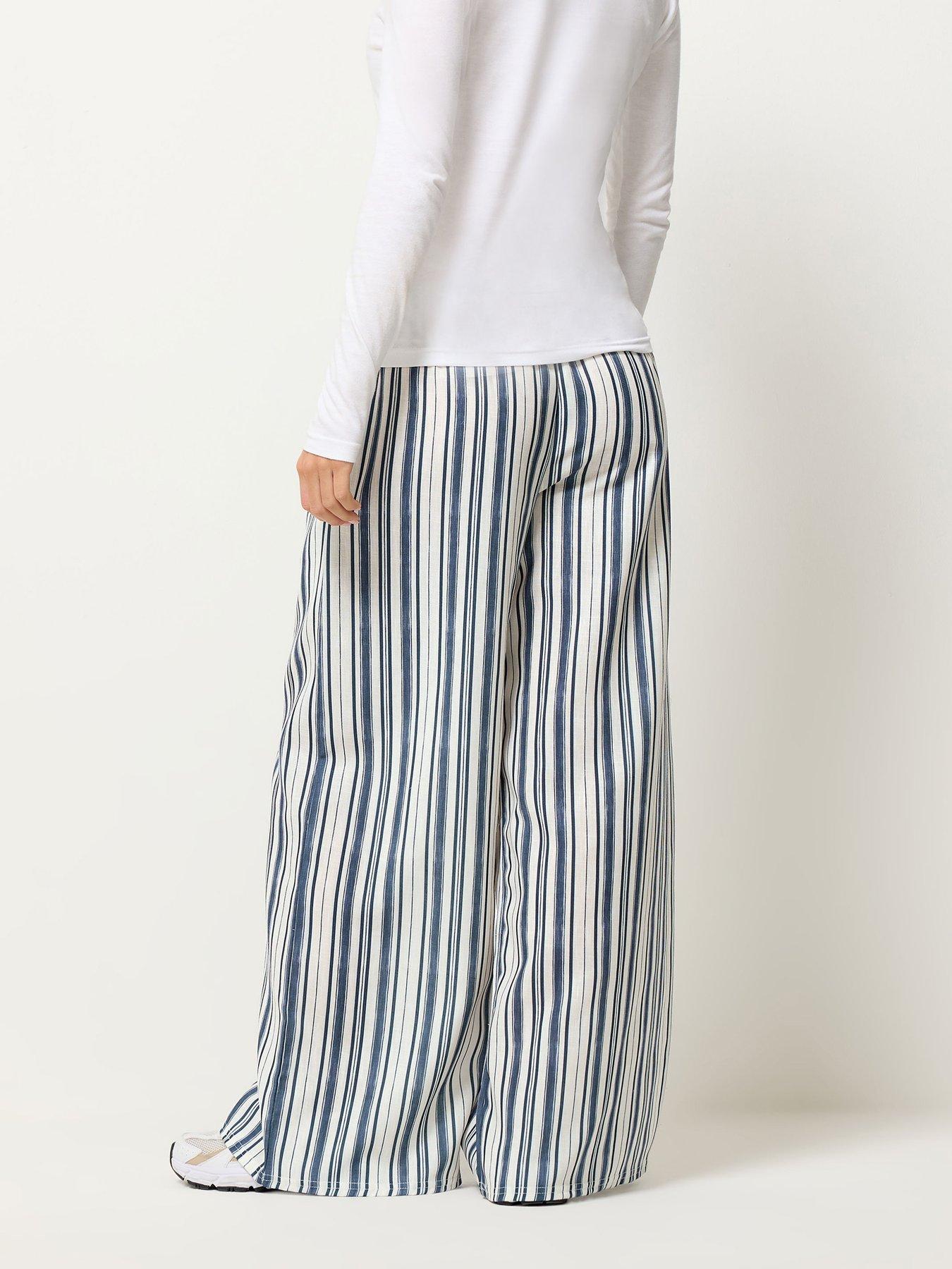 Image 2 of 5 of PixieGirl Petite Stripe Wide Leg Trousers - Blue