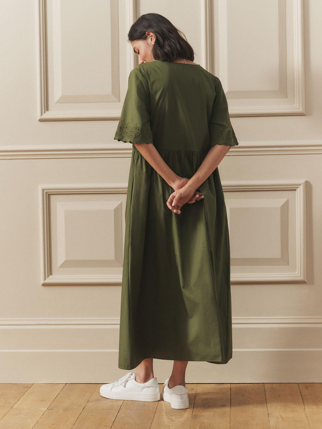Image 2 of 7 of Laura Ashley Broderie Cotton Midi Dress - Blue