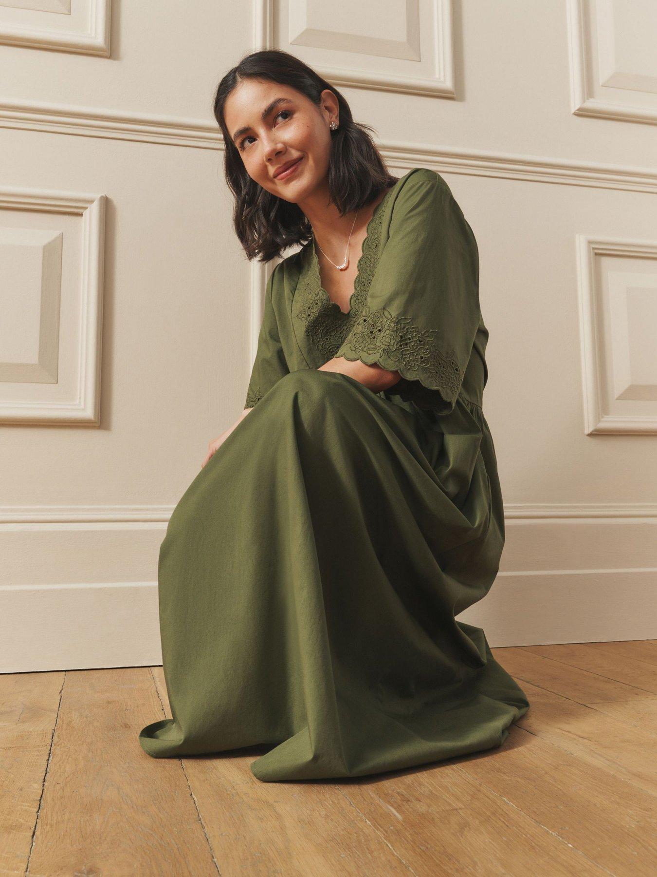 Image 3 of 7 of Laura Ashley Broderie Cotton Midi Dress - Blue