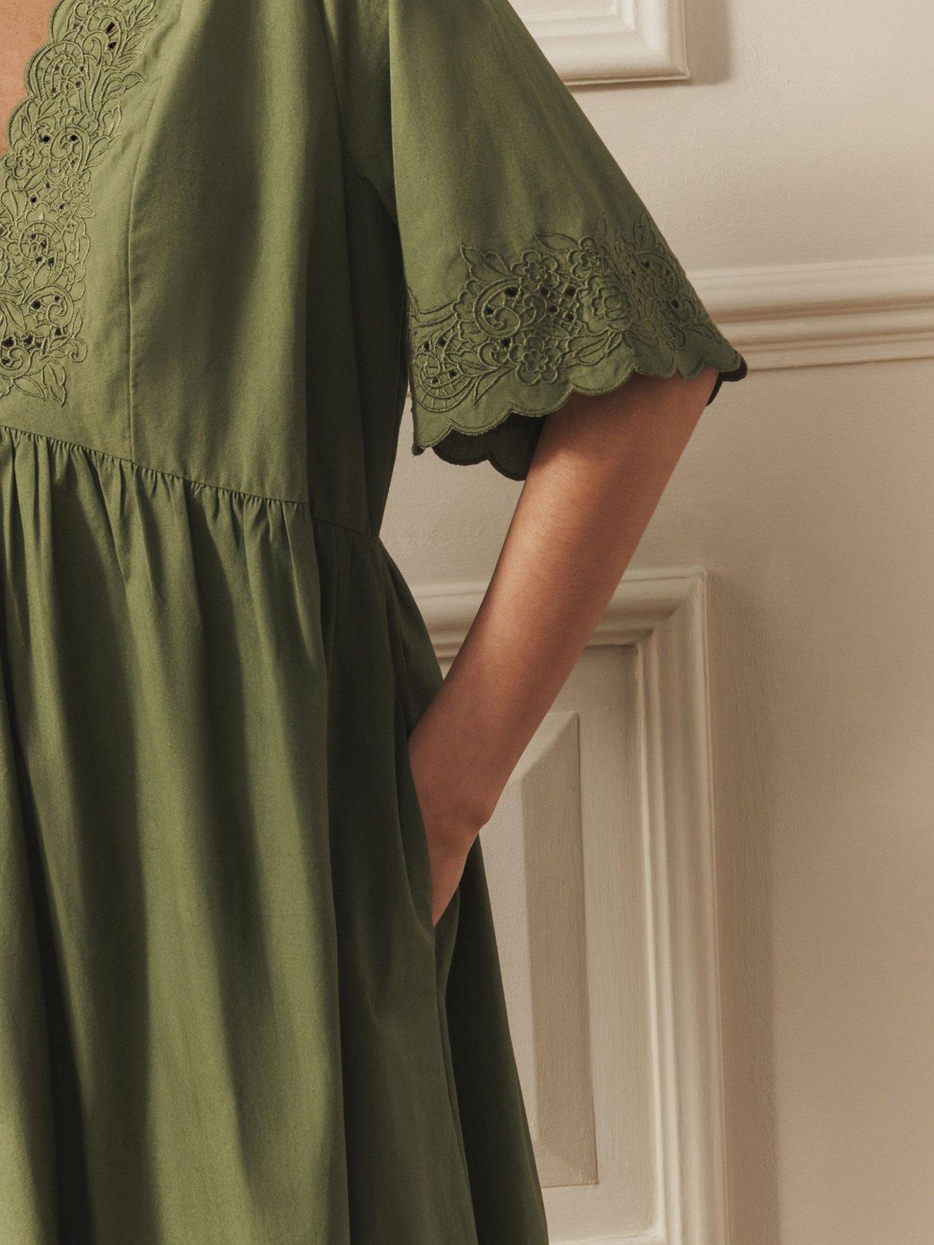 Image 4 of 7 of Laura Ashley Broderie Cotton Midi Dress - Blue