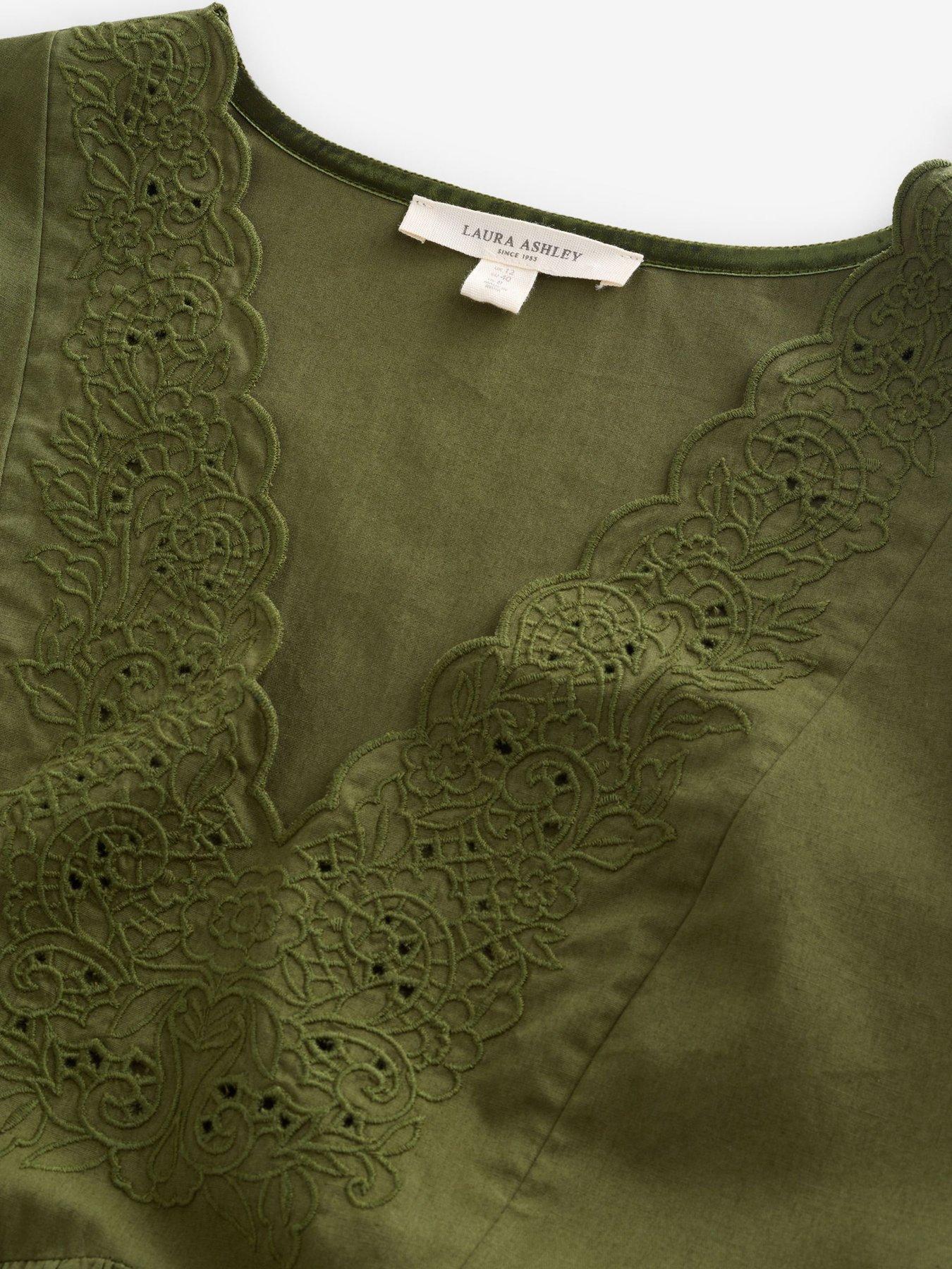 Image 5 of 7 of Laura Ashley Broderie Cotton Midi Dress - Blue