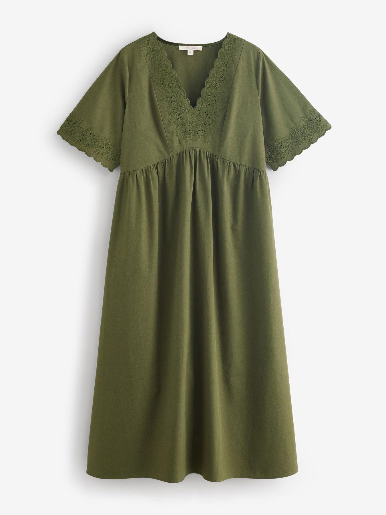 Image 7 of 7 of Laura Ashley Broderie Cotton Midi Dress - Blue