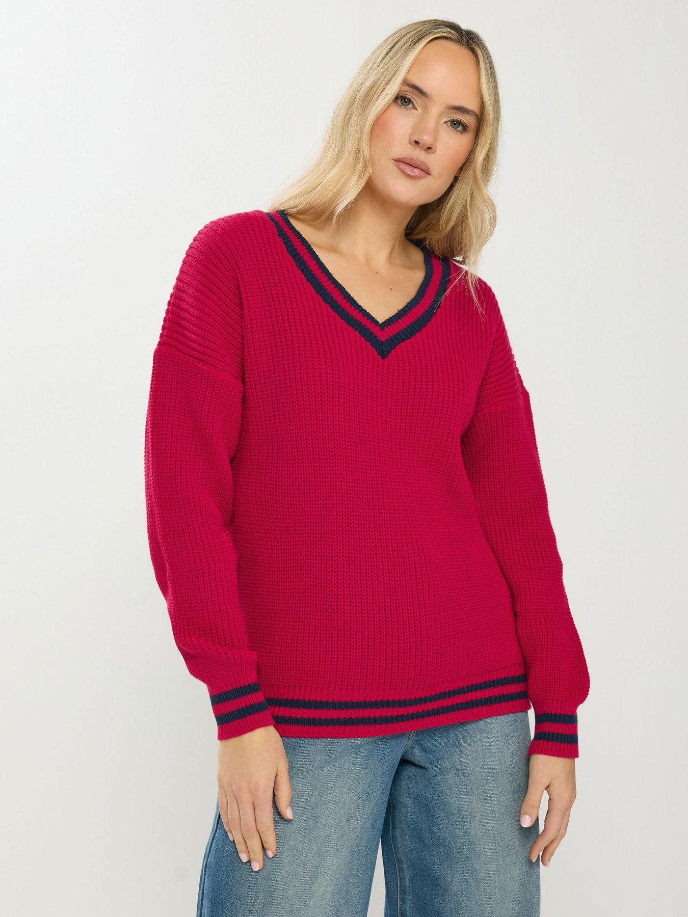 Long Tall Sally V-Neck Stripe Jumper - Red