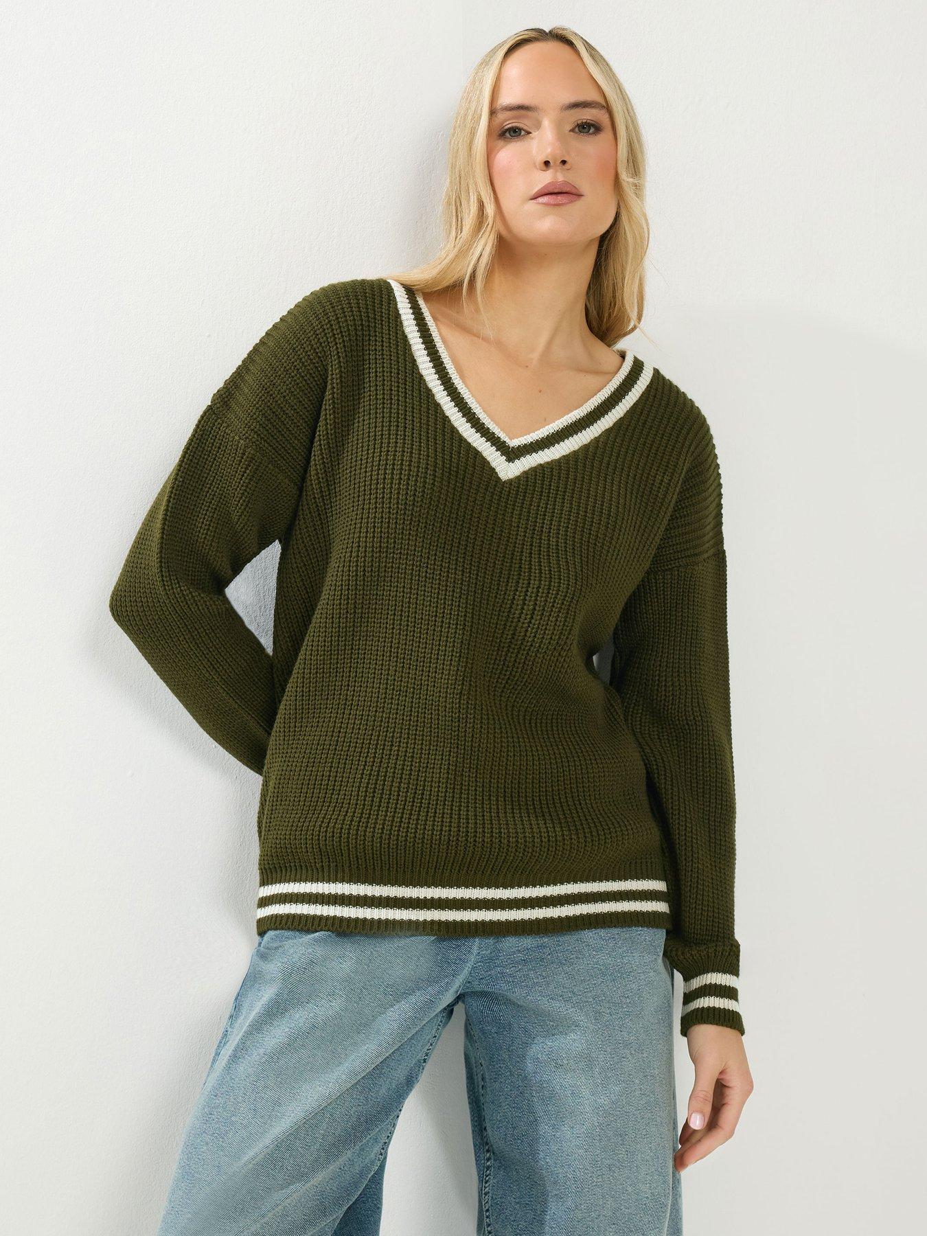Long Tall Sally V-Neck Stripe Jumper - Green