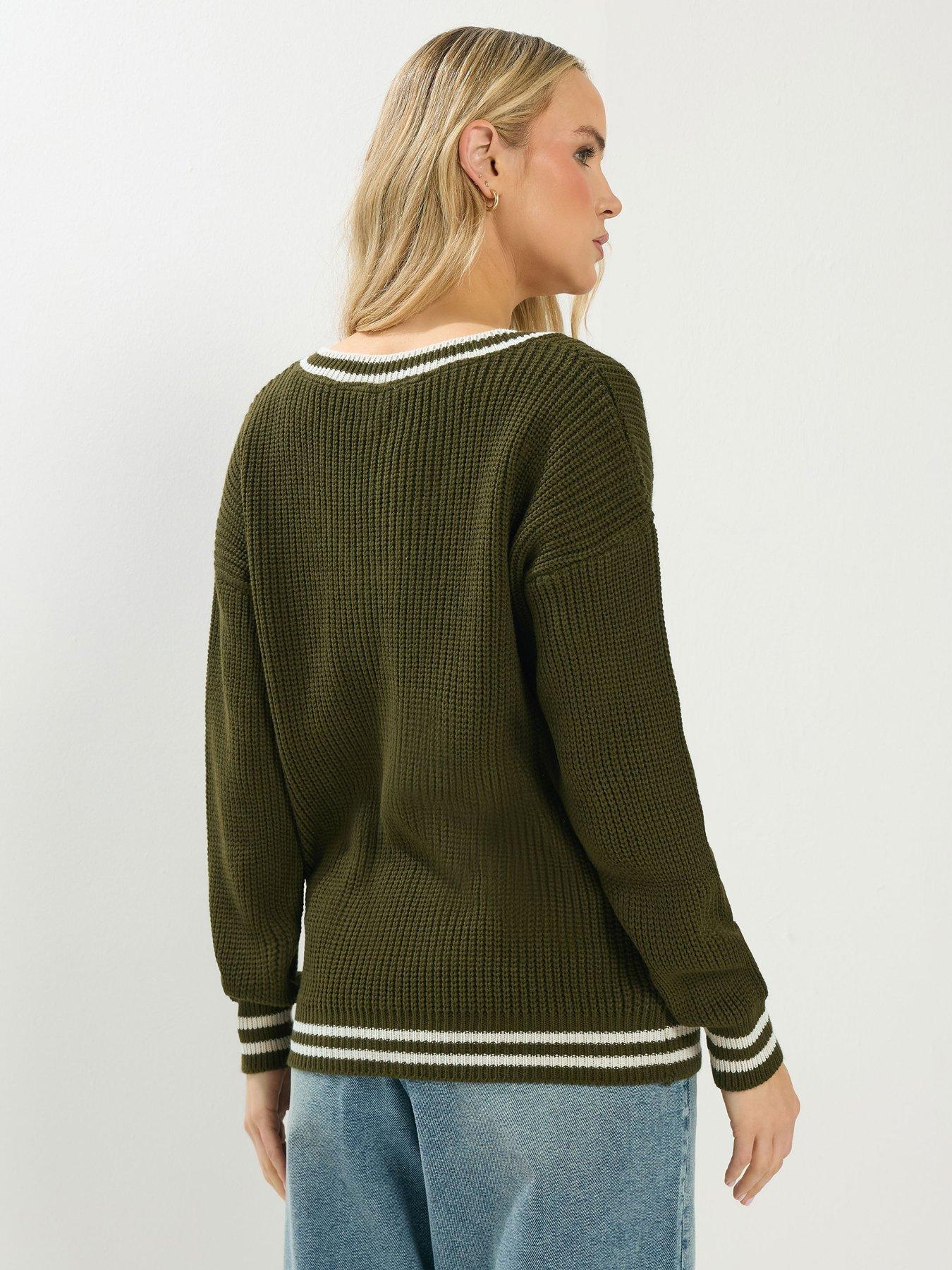 Image 2 of 5 of Long Tall Sally V-Neck Stripe Jumper - Green