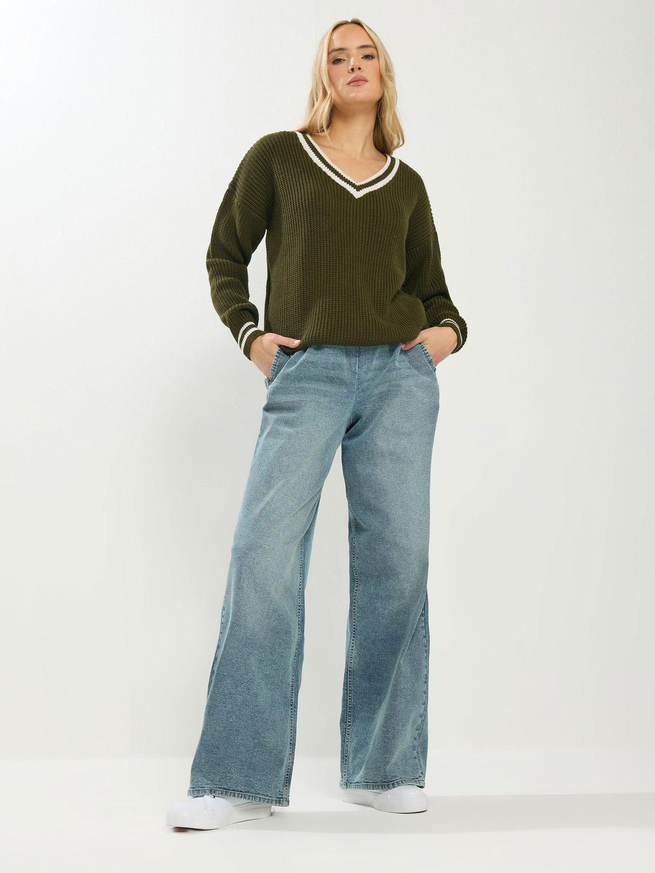 Image 3 of 5 of Long Tall Sally V-Neck Stripe Jumper - Green