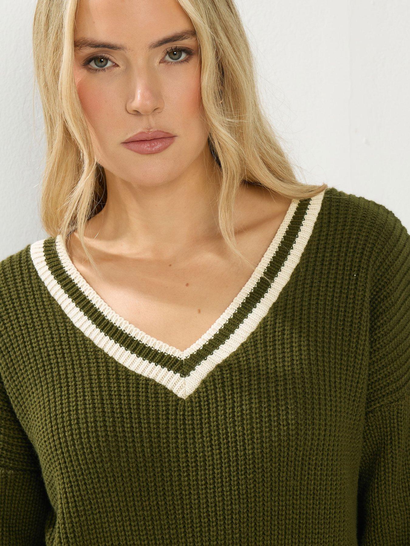 Image 4 of 5 of Long Tall Sally V-Neck Stripe Jumper - Green