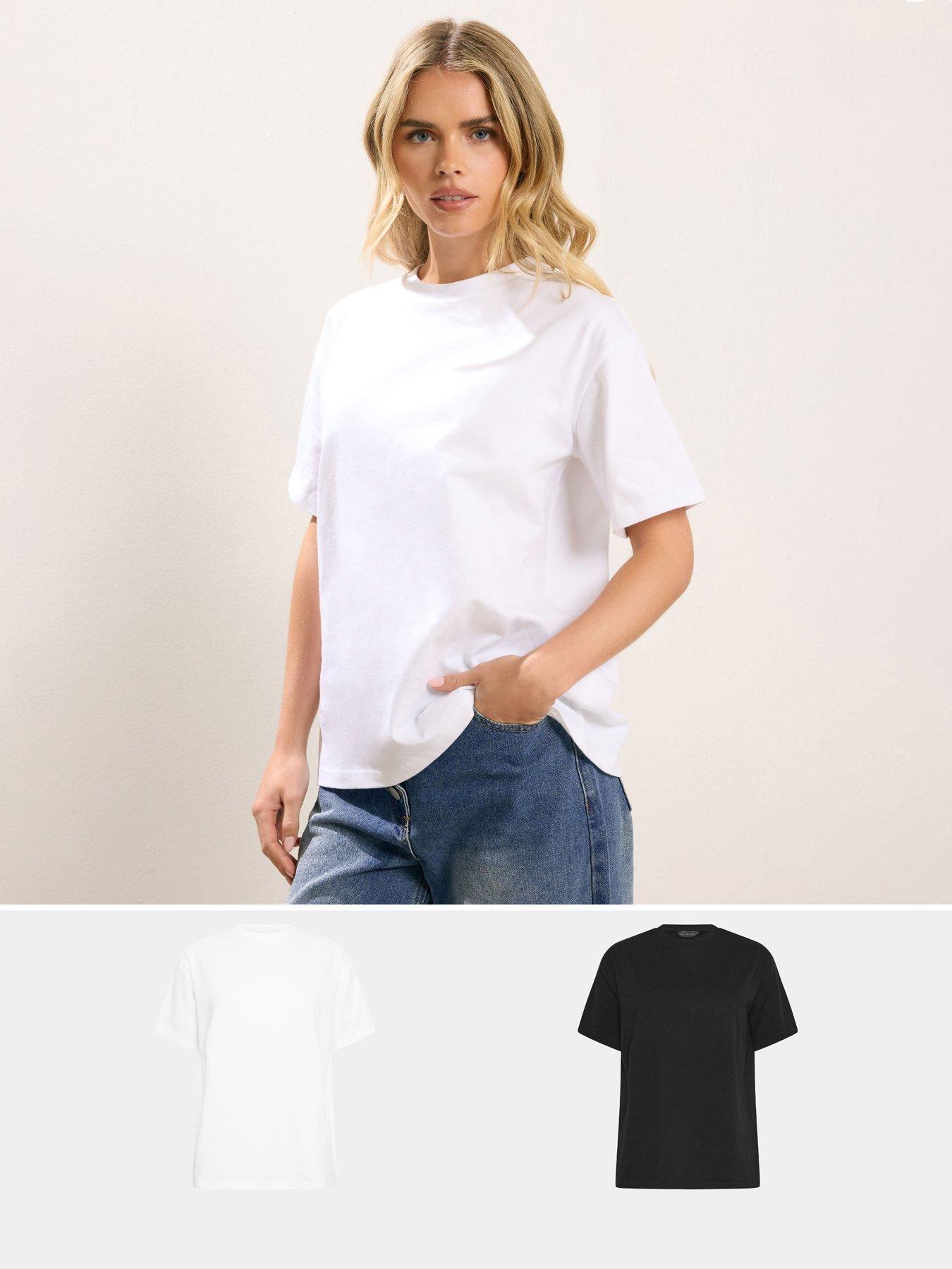 PixieGirl Petite 2 Pack Oversized T-Shirts - White/Black