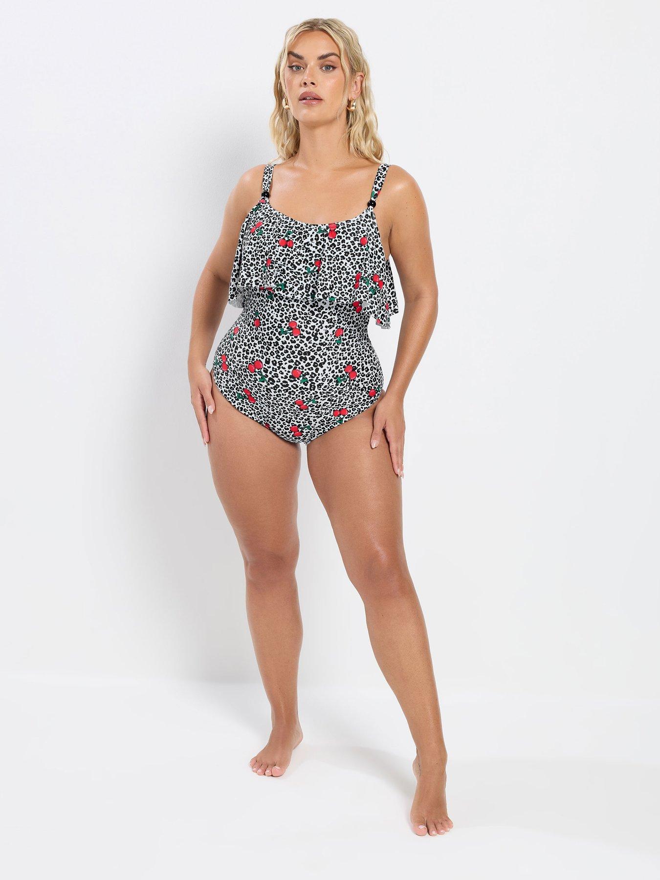 Image 3 of 6 of Yours Curve Cherry Leopard Frill Swimsuit
